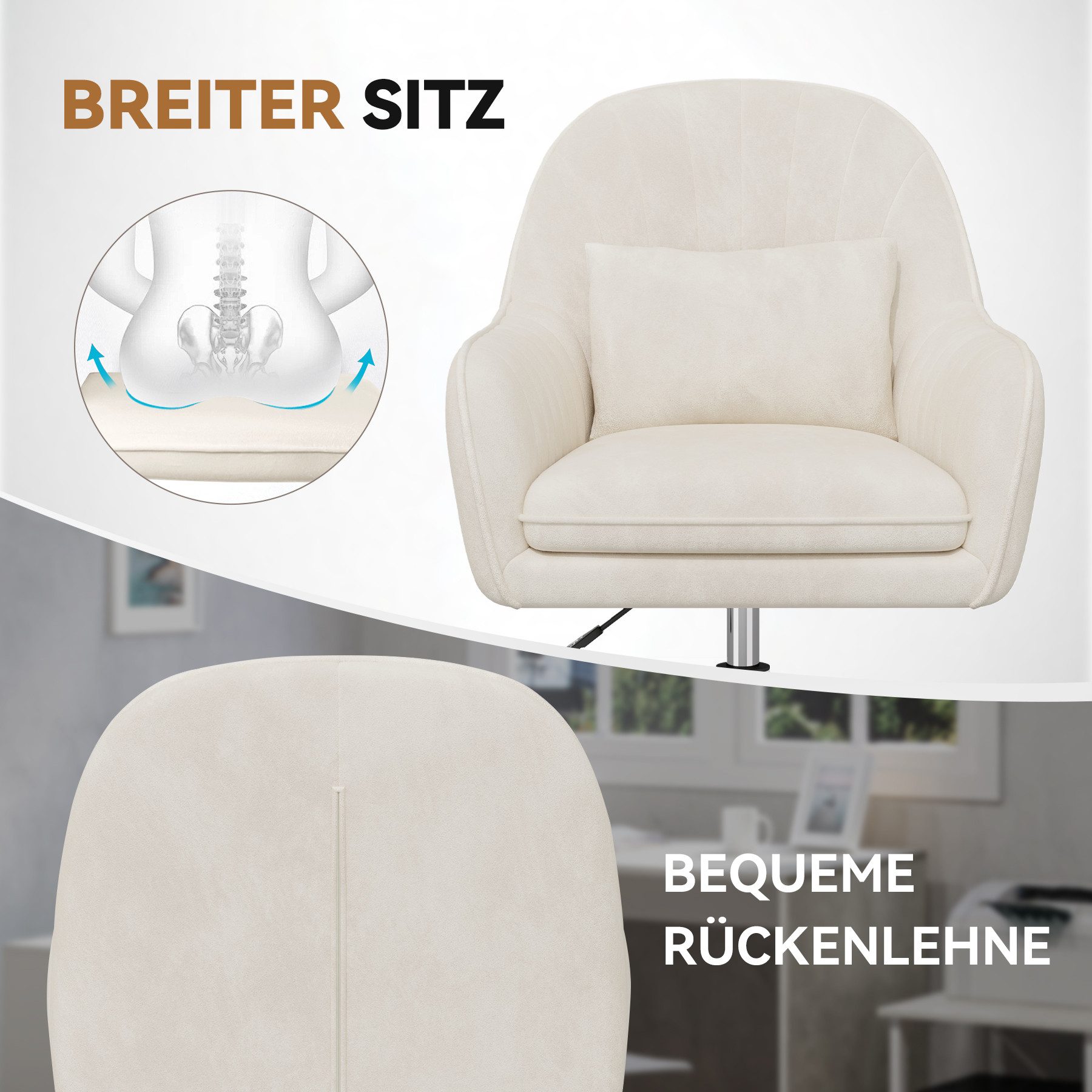 HawthyHome Bürostuhl Ergonomischer Homeoffice-Stuhl, 360° Drehbar & Höhenverstellbar (2 St), Samtbezug mit Kopfkissen, ideal für Arbeitszimmer & Schlafzimmer