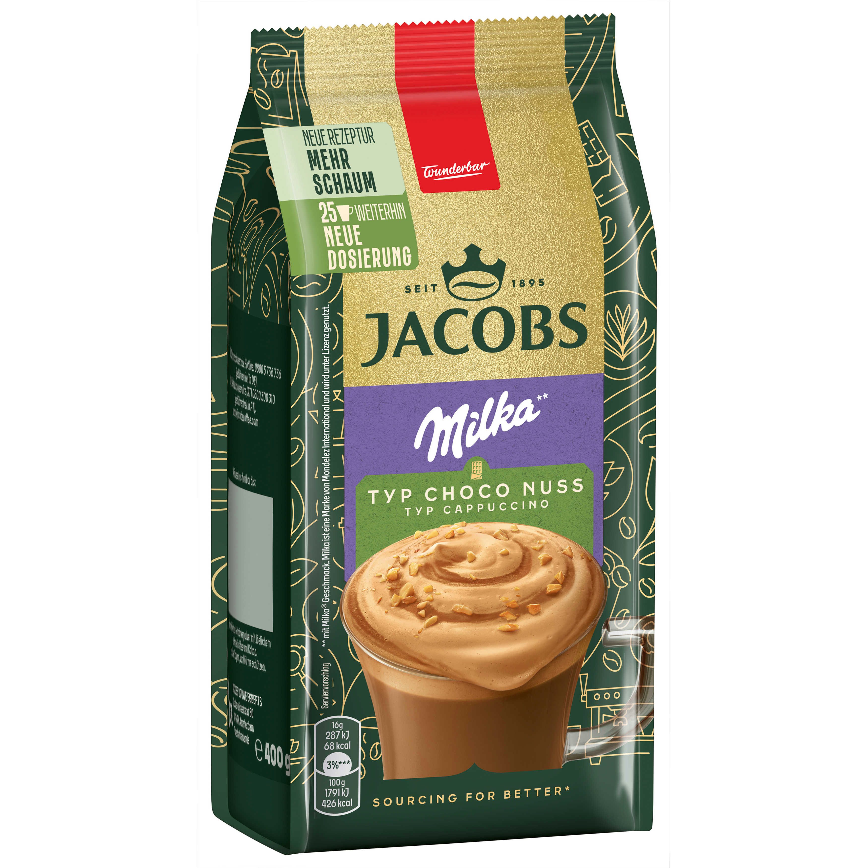 JACOBS Kaffee Löskaffee Typ Cappuccino Choco Nuss Milka Geschmack 12 x 400g = 4,8 kg, (Packung, 12er Pack)
