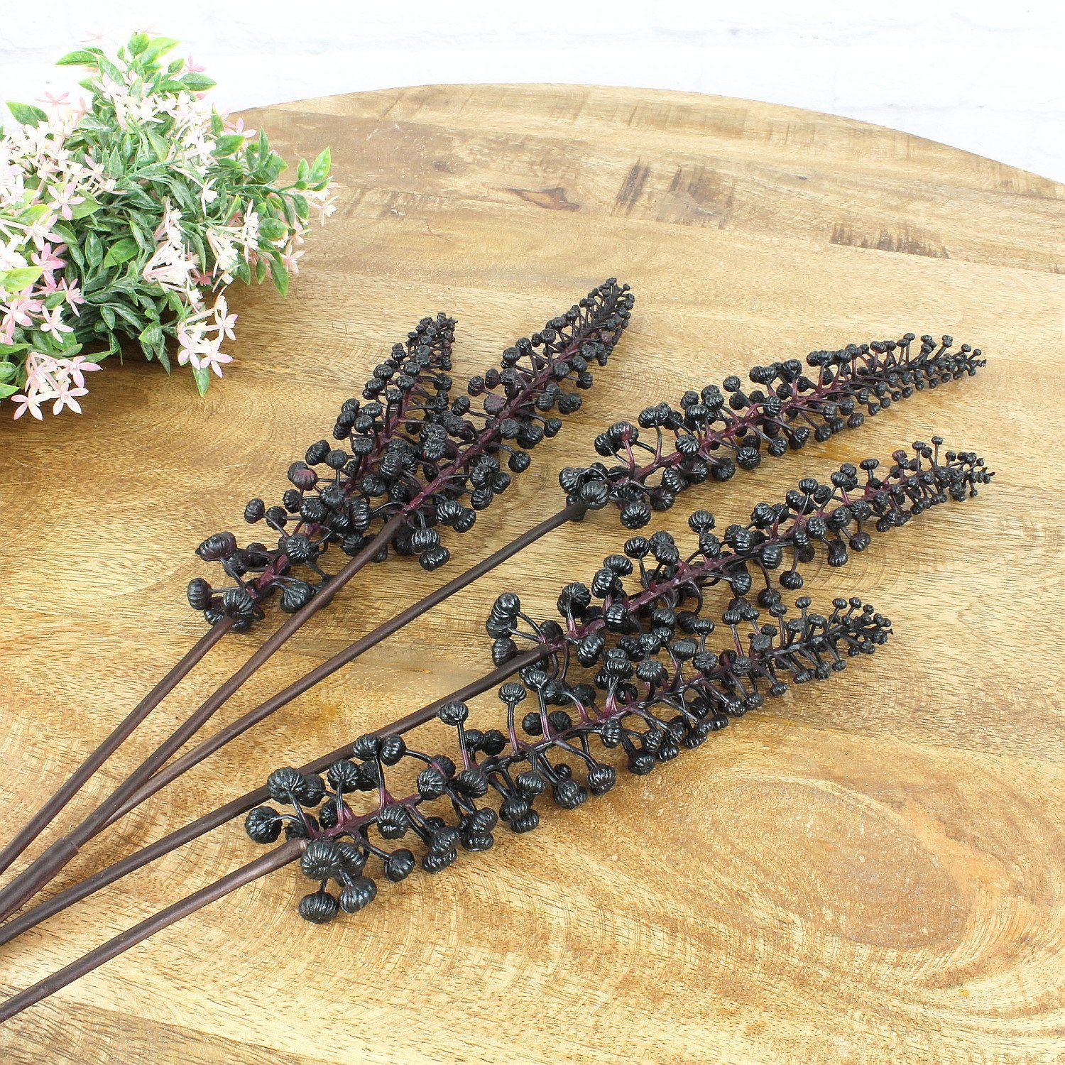 Kunstblume Dekopflanze Kunstpflanze Beerenzweig Dekobeeren Dekozweig Zweig Phytolacca, Macosa Home, Höhe 93 cm, Höhe 93 cm Kunstblume Beeren schwarz ca. 93 cm lang cm