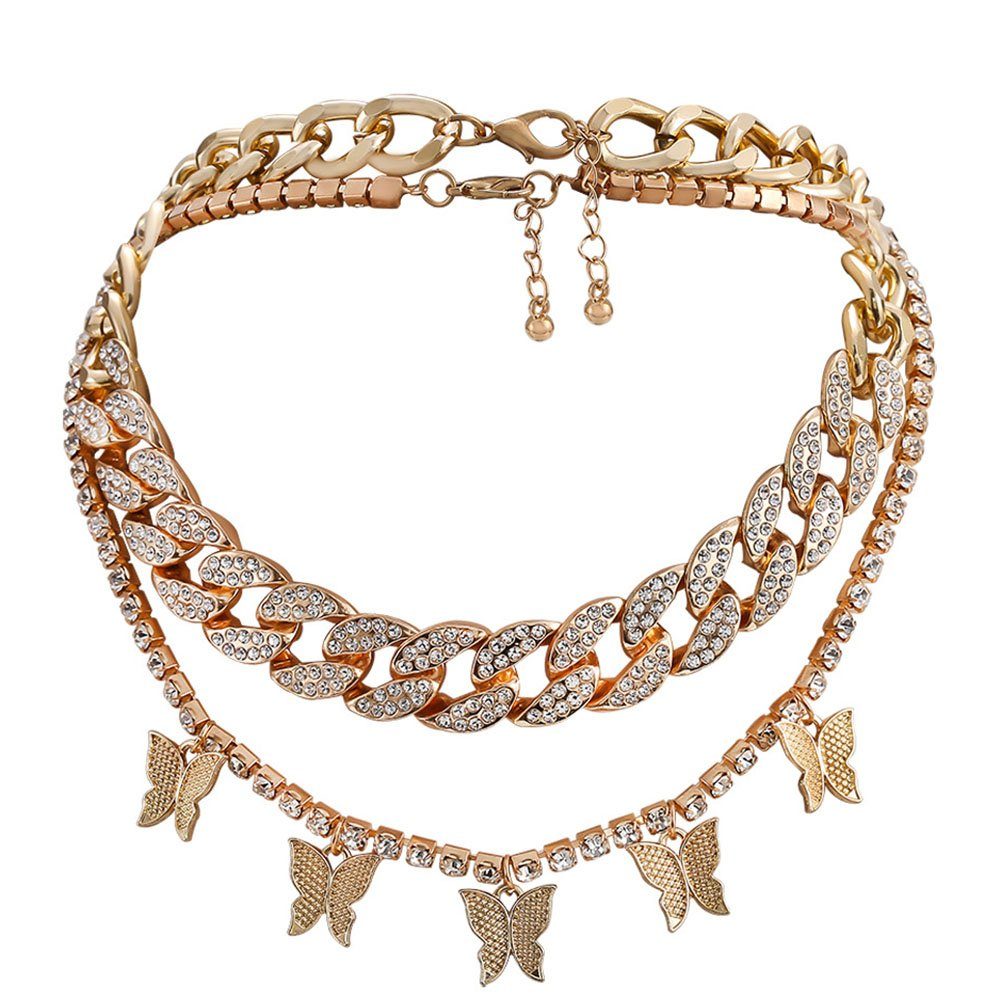 Gold und für mit GLAMO Kette Damen Hängern,Geschenk Retro-Kristall-Halskette Anhänger Mädchen
