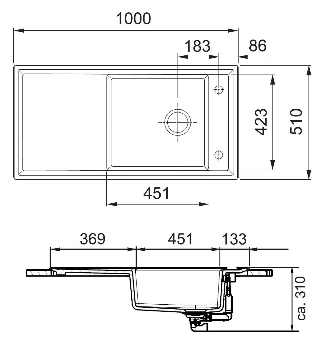 FRANKE Einbauspüle Spüle Keramik Ambion 1000x510mm Siebkorb Perlgrau Matt reversibel