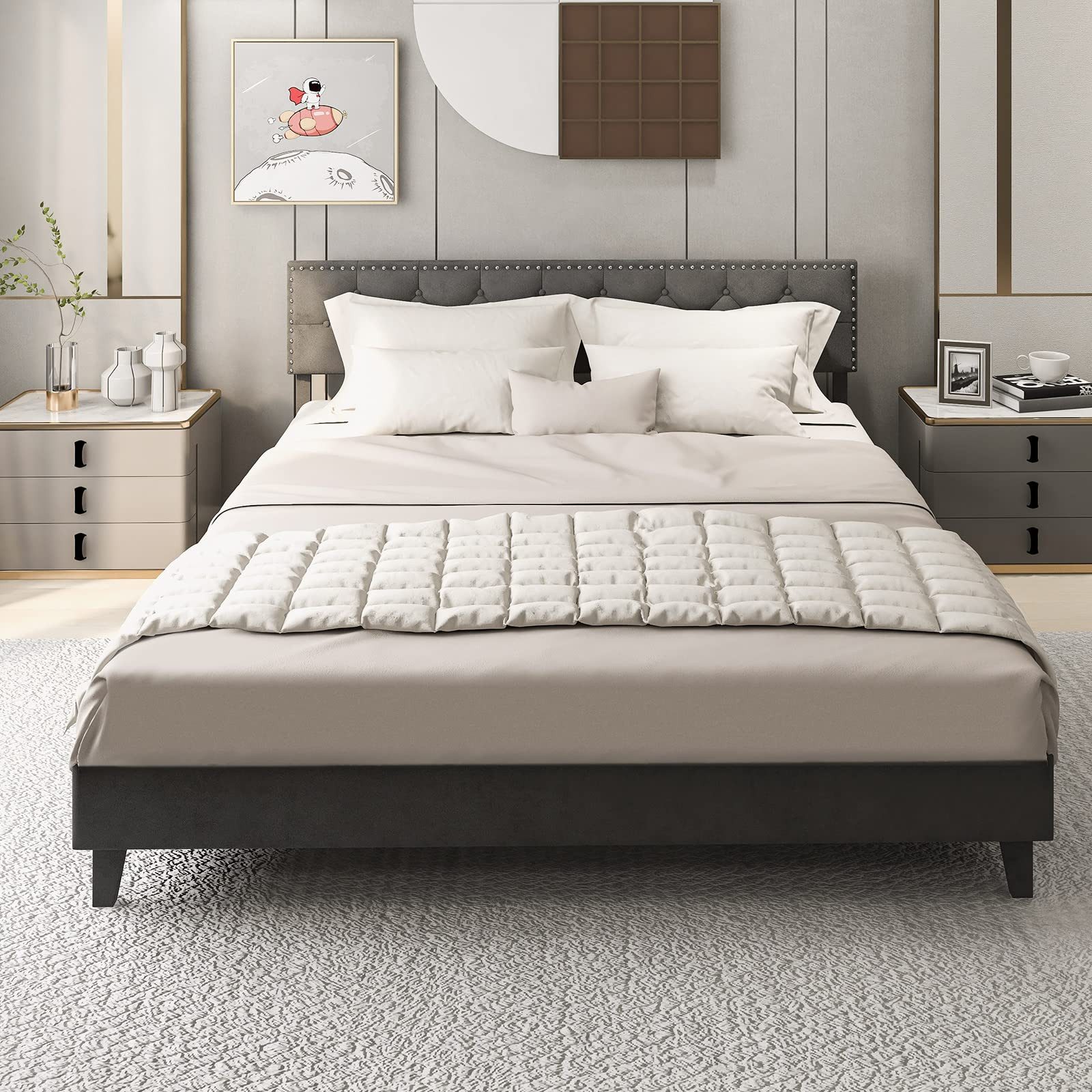 COSTWAY Polsterbett Doppelbett, mit Lattenrost & verstellbarem Kopfteil, 18 günstig online kaufen