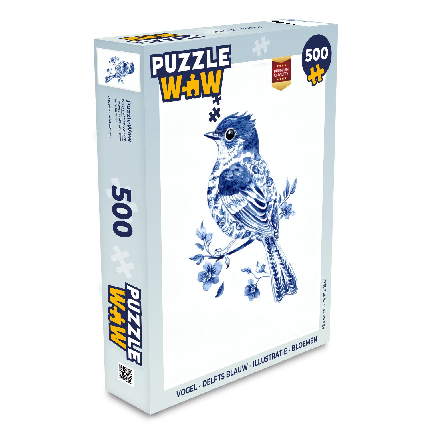 MuchoWow Puzzle Vogel - Delfter Blau - Illustration - Blumen, 500 Puzzleteile, Foto-Puzzle, Bilderrätsel, Puzzlespiele, Spielzeug