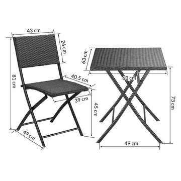 Casaria Balkonset Rom, Polyrattan 3 tlg. Klappbar Platzsparend 2 Personen Wetterfest Balkon