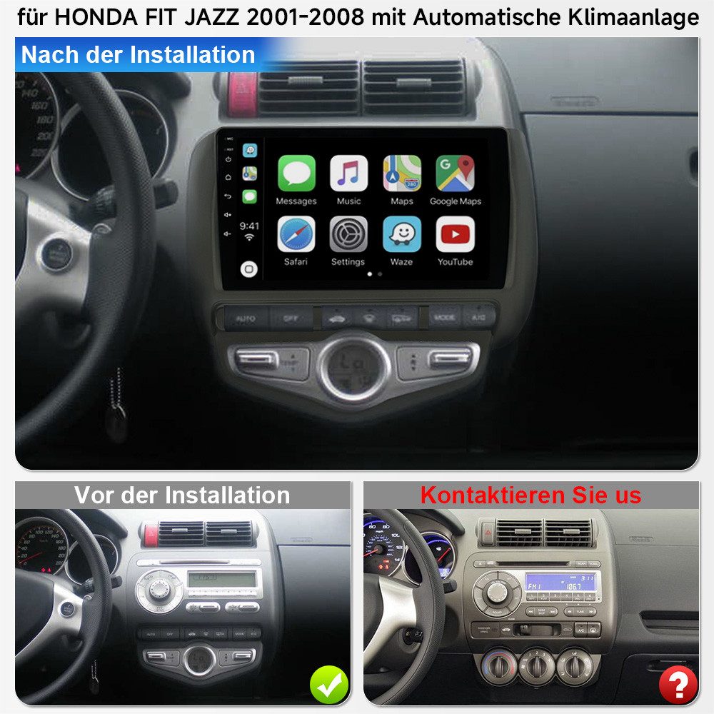 A-Sure 9'' Android 15 Carplay Navi GPS Autoradio für Honda Jazz II 2001-2008 Autoradio (Digitalradio (DAB), FM, AM, 1280*800 IPS Screen/8-Core CPU)