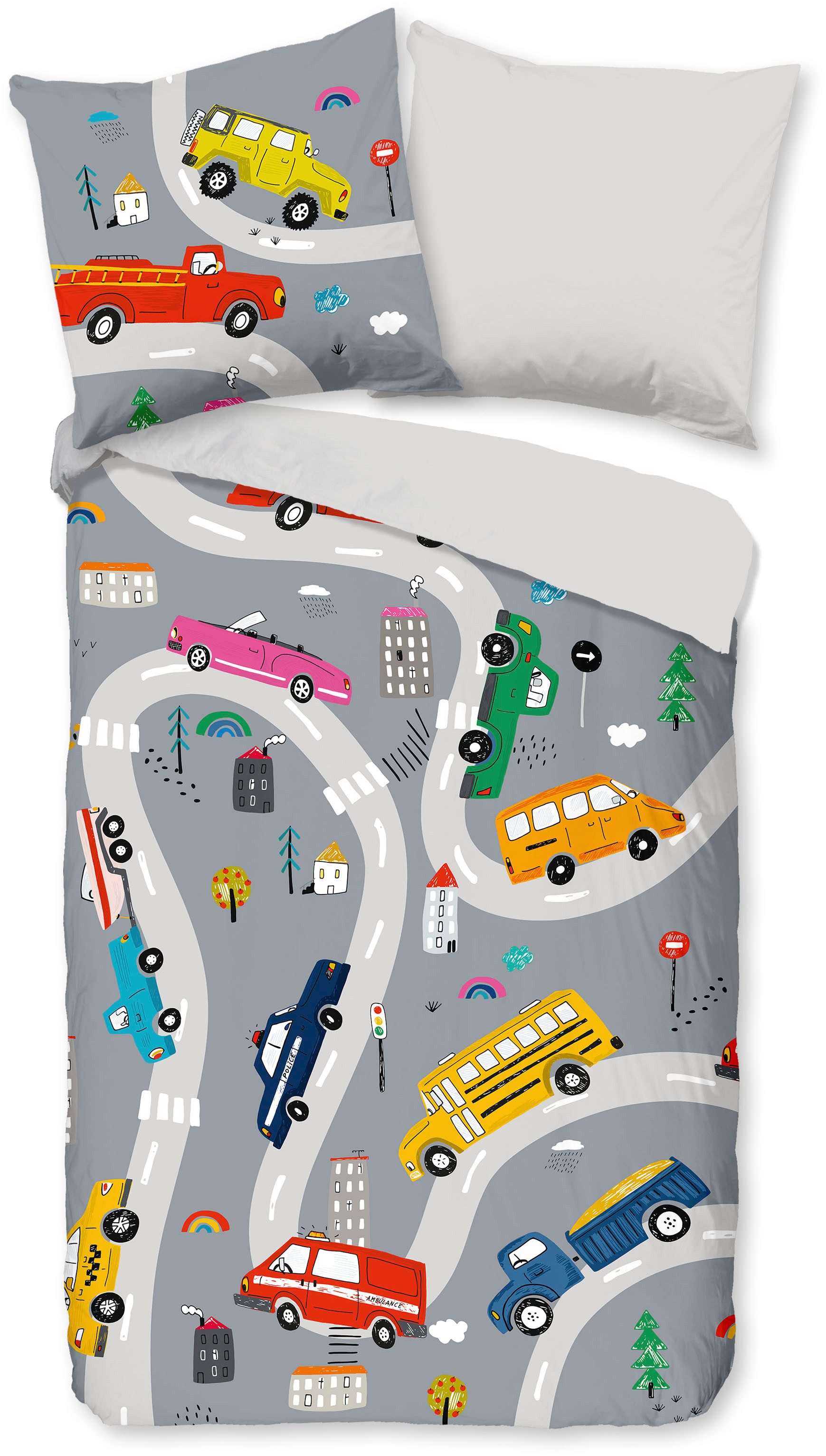 PURE luxury collection Kinderbettwäsche Voyage, Microfaser, 2 teilig, Mikrofaser, 135x200, 2 Teilig, Wendeoptik, Kind, Junge, Auto
