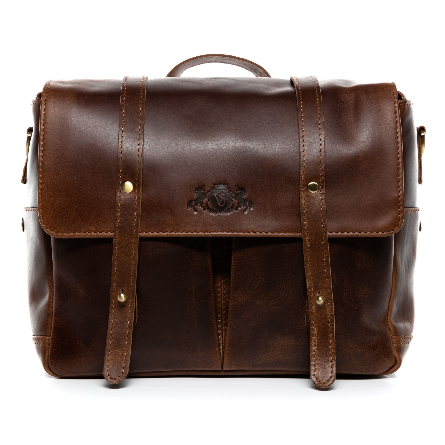 SID & VAIN Kameratasche »HEATHROW«, Kameratasche echt Leder Unisex, Umhängetasche braun-cognac