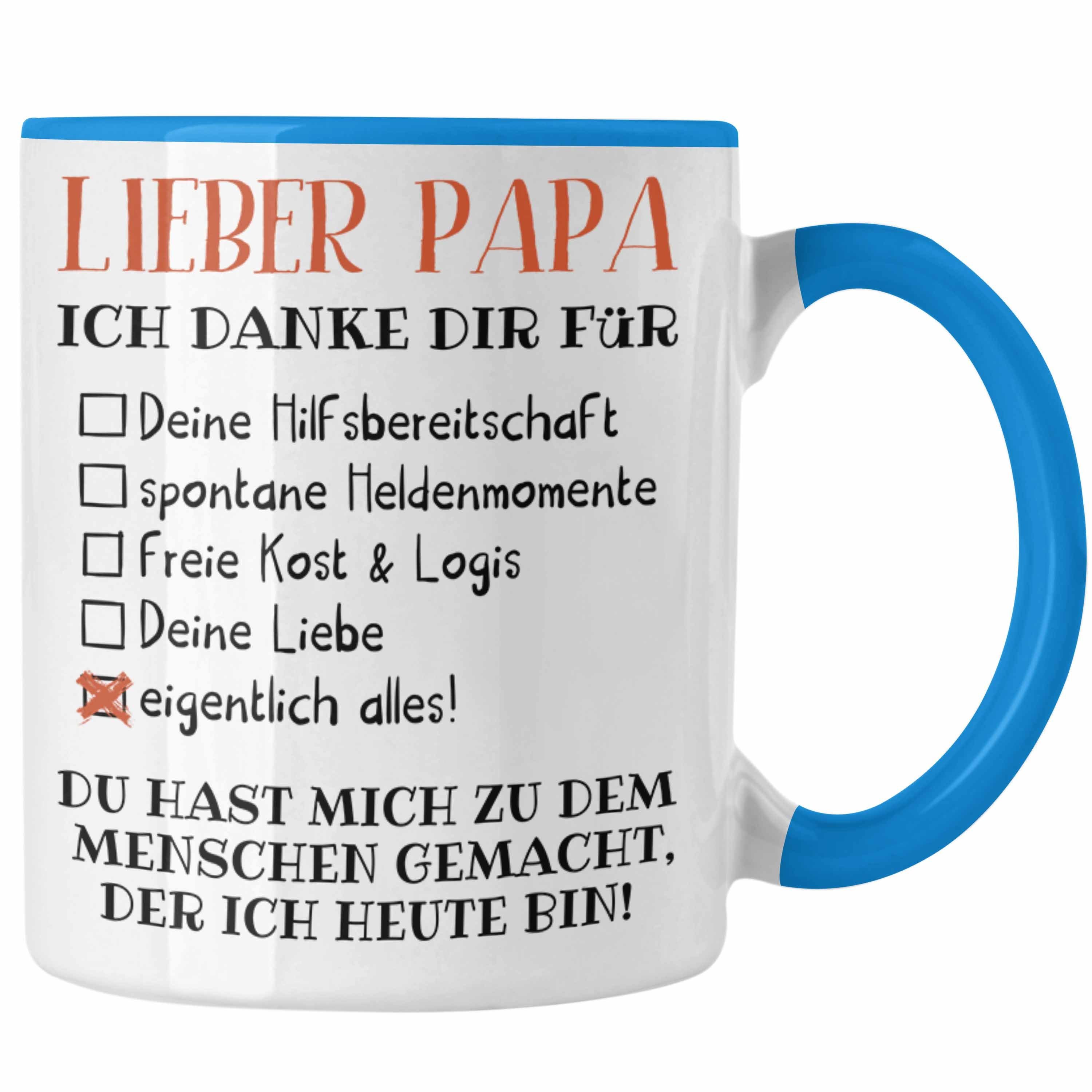 Trendation Tasse Trendation - Bester Papa Geschenk Vatertag Tasse mit Spruch Vater Geschenk von Tochter Sohn Blau | Teetassen