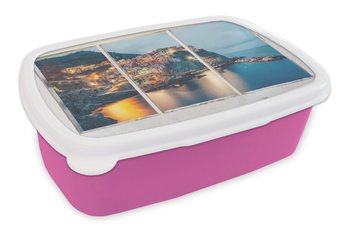 MuchoWow Lunchbox Aussicht - Meer - Italien, Kunststoff, (2-tlg), Brotbox für Erwachsene, Brotdose Kinder, Snackbox, Mädchen, Kunststoff rosa