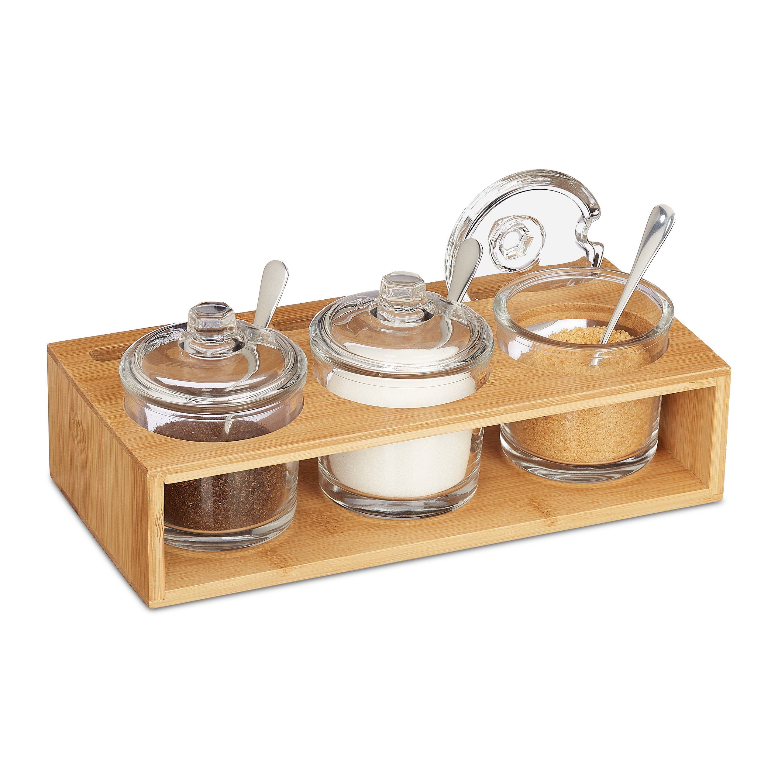 relaxdays Gewürzbehälter 3er Gewürzgläser Set mit Bambushalter, Bambus günstig online kaufen