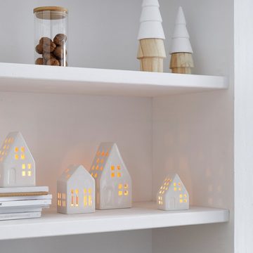andas Teelichthalter Sjoa, Weihnachtsdeko (Set, 3 St), Keramik -Häuschen, Lichthaus, Weihnachtshaus