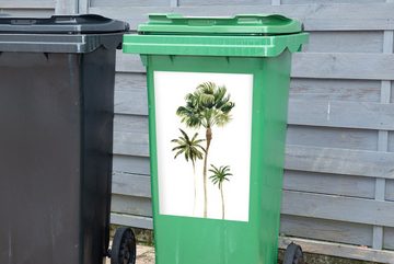 MuchoWow Wandsticker Dschungel - Palme - Weiß (1 St), Mülleimer-aufkleber, Mülltonne, Sticker, Container, Abfalbehälter