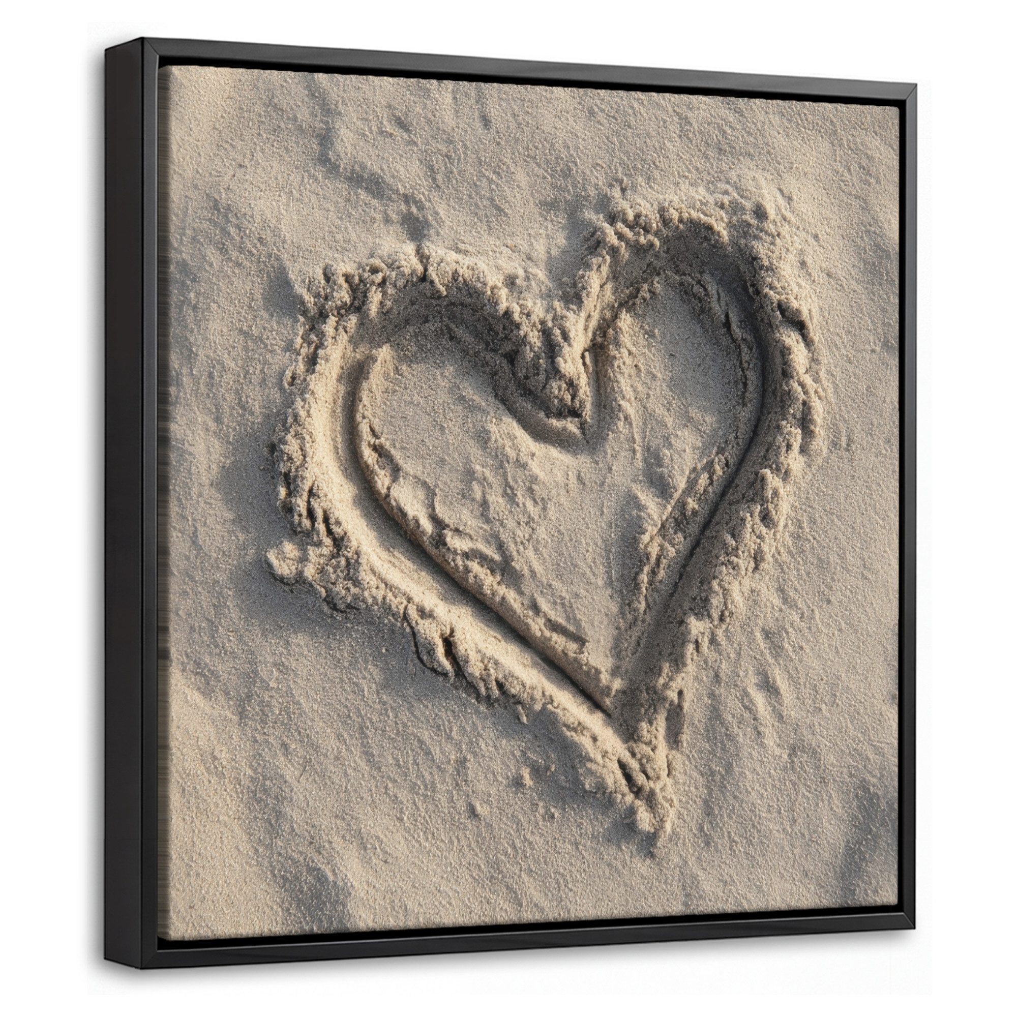 OneMillionCanvasses® Leinwandbild mit Rahmen - Herzform - Signiert - Beige - Sand, Fotodruck (1 St), Leinwand Bilder Klein, Wand Dekoration Aesthetic 20x20cm