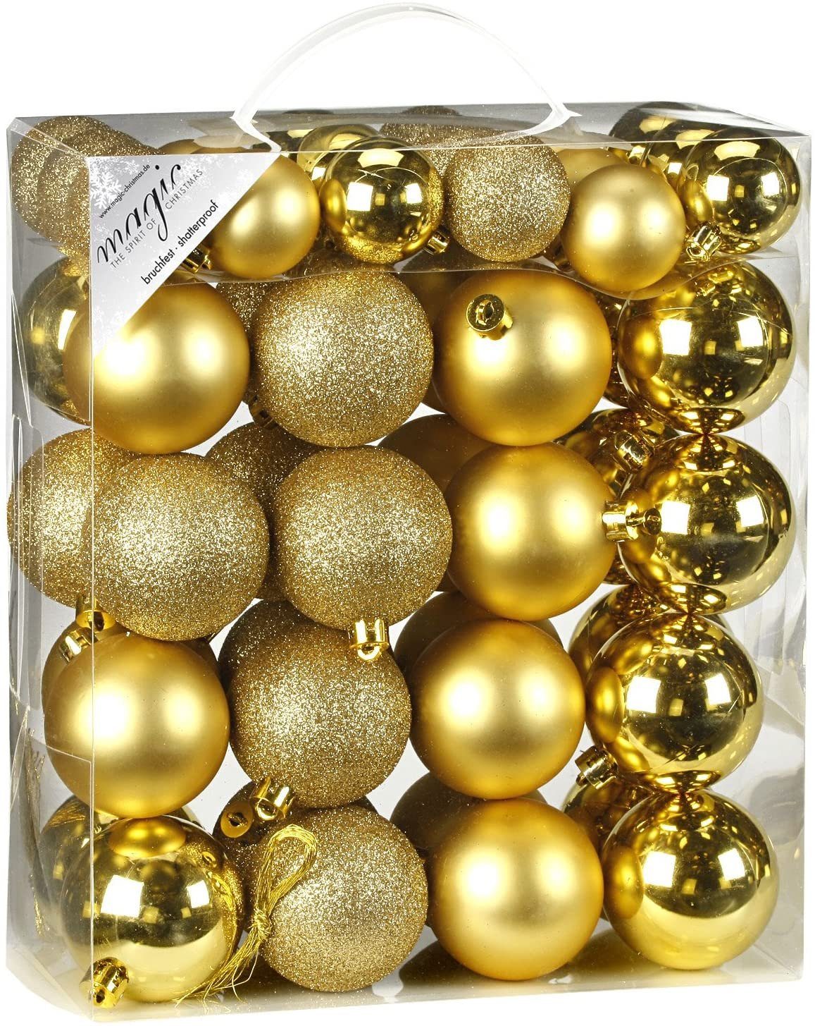 INGE-GLAS® Christbaumschmuck Inge's Weihnachtskugel 50 Stück 4-6 cm Gold, Kunststoff, Baumdekoration, Baumschmuck, Weihnachtsdekoration, Kugel-Set | Dekohänger