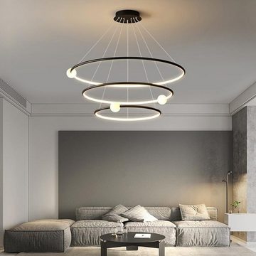 Vicbuy Pendelleuchte, LED Pendelleuchten, Esszimmer Pendellampe, Kreative 3 Ringe mit Lampenkugeln Hängelleuchte, Stufenlos dimmbare Hängellampe, Wohnzimmerdeckenlampe mit Fernbedienung, 3 Lichtfarben Deckenlampe, Küche, Schlafzimmer, ø20/35/55cm