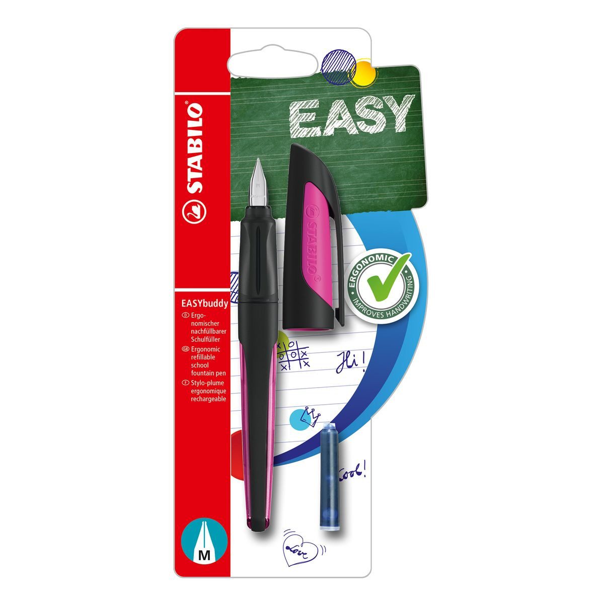 STABILO Faserstift STABILO Schulfüller EASYbuddy M schwarz/magenta inkl. Patrone Blister