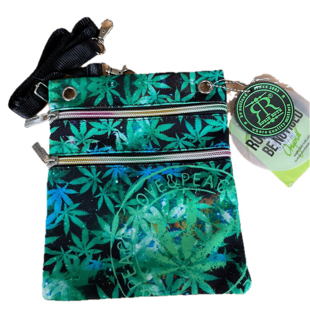 LK Trend & Style Beuteltasche Kleine Utensilien Tasche Robin Ruth (Love Peace Schriftzug, Cannabis Design), Hanf Motiv