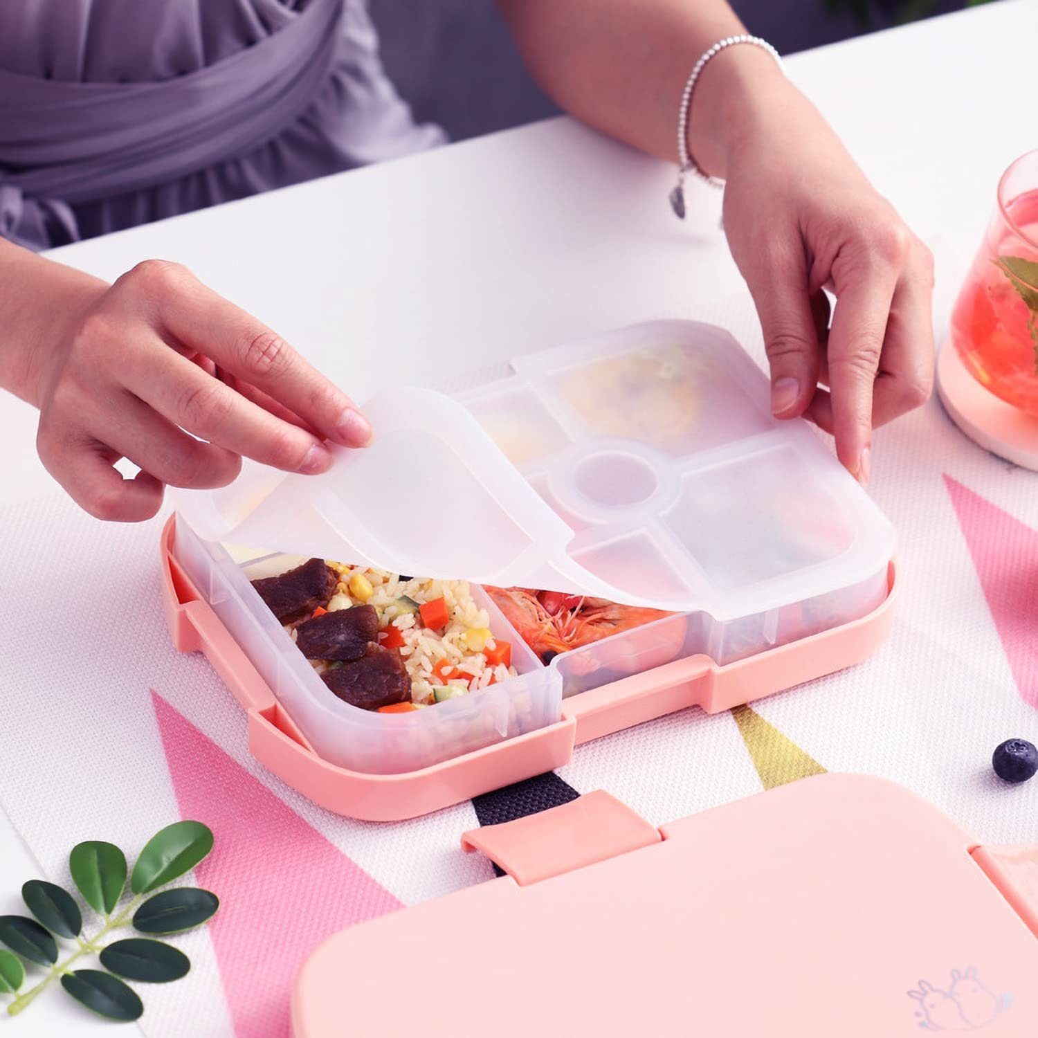 Haiaveng Lunchbox Bento mit Vesperdose Rosa Fächern(6 Brotbüchse, Fächer), Box Kinder Auslaufsicher