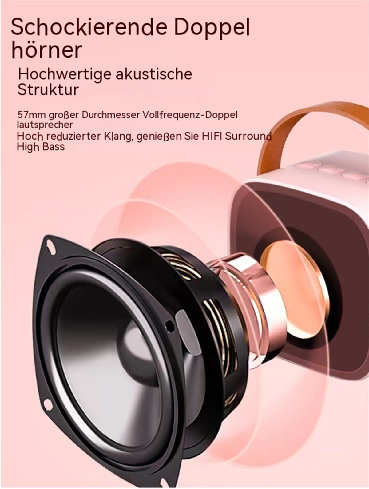 2 (Bluetooth, Rosa Tragbares Bluetooth-Lautsprecher Mini-Lautsprecher-Mikrofon-Set Mikrofone) W, carefully 6 selected