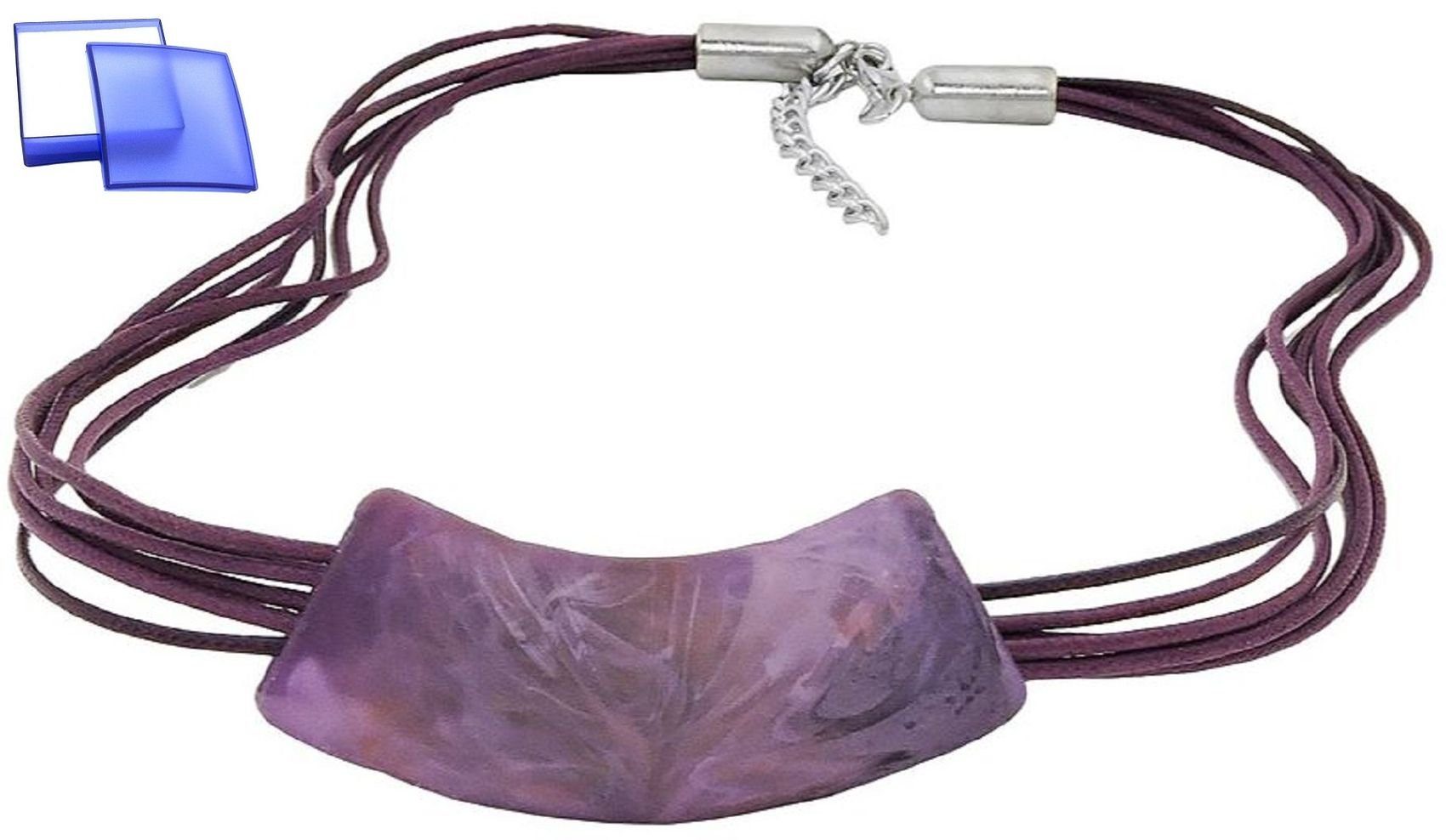 unbespielt Collier Rohr gebogen flach lila marmoriert matt Kunststoff 45 cm, Modeschmuck für Damen