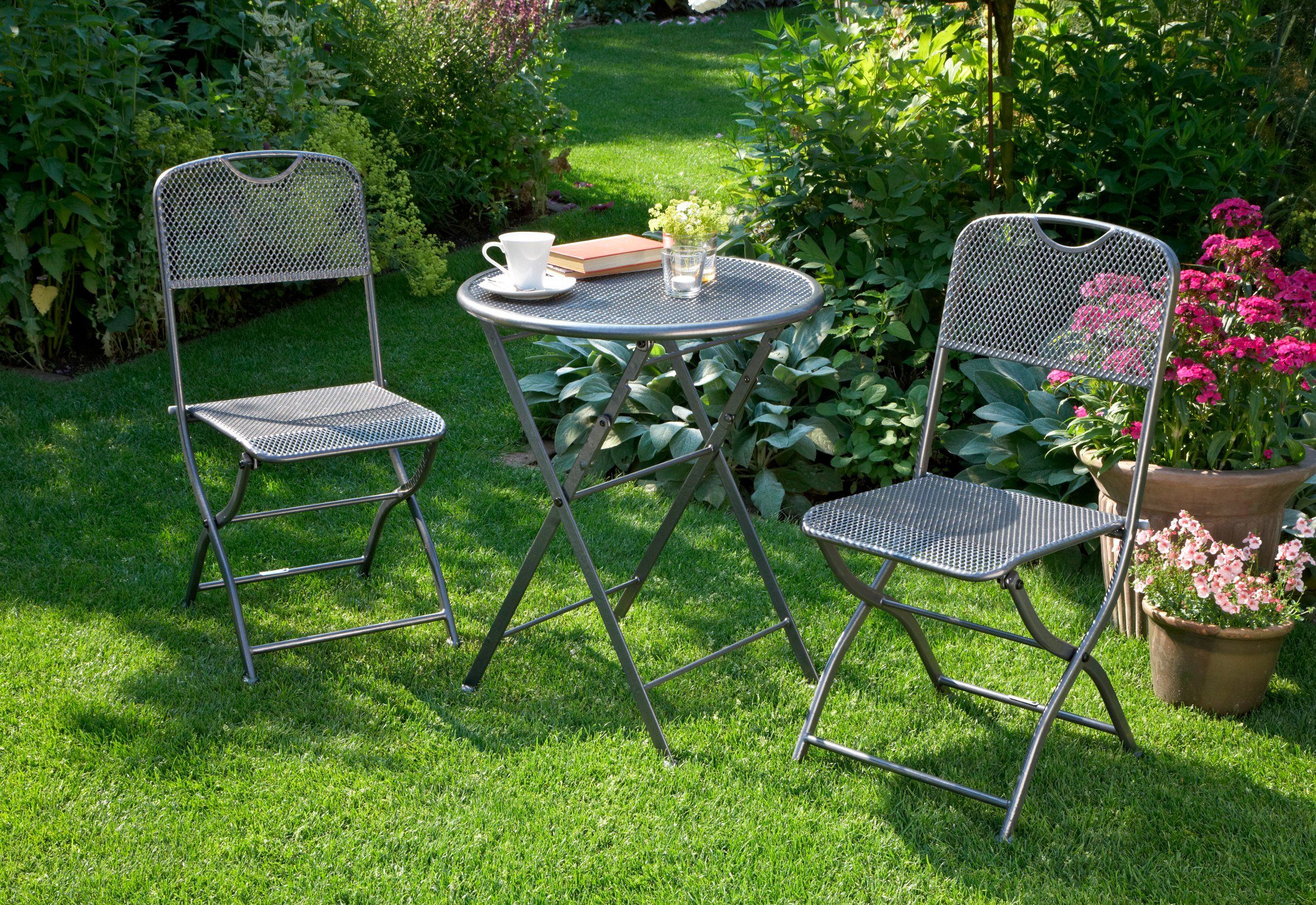 GREEMOTION Balkonset »Estera«, 3tlg., 2 Stühle, Tisch 60x60 cm, Stahl