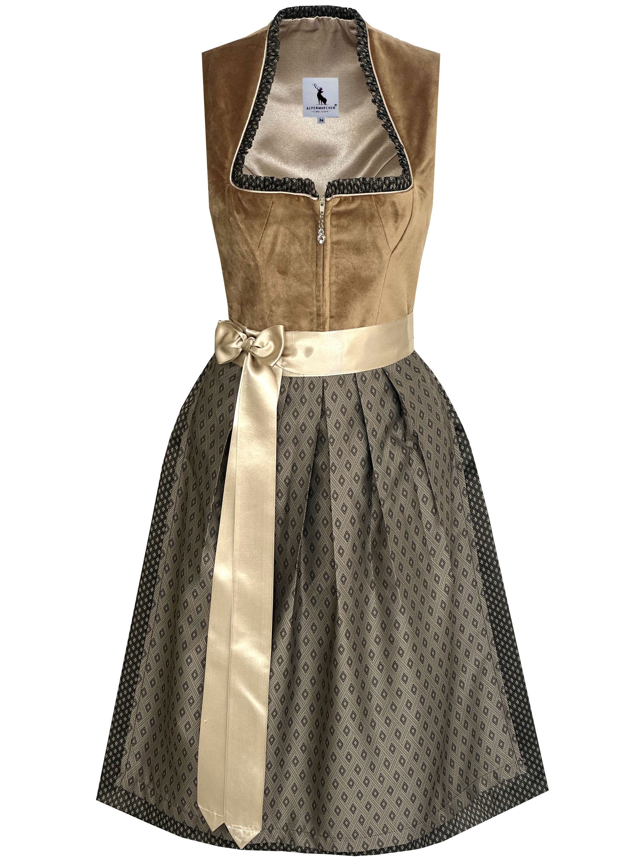 Alpenmärchen Dirndl Midi Collezione Esclusiva – Blu E Crema Con Grembiule In Pizzo – Taglie 32-54