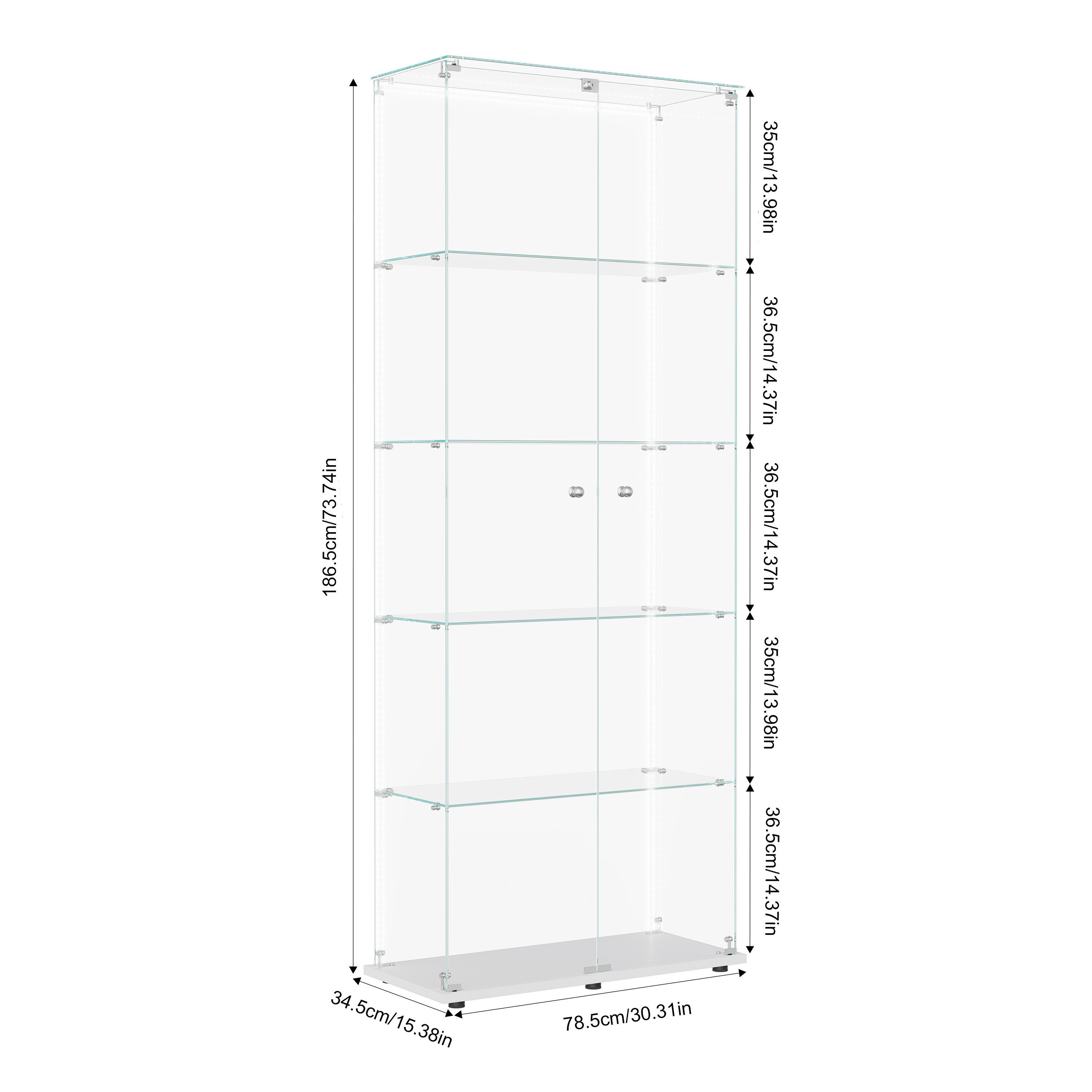Simurq Glasvitrine Standvitrinen mit LED Beleuchtung Vitrinenschrank mit Glastür Sammlervitrine aus gehärtetes Glas,Modernes rahmenloses Design – Bild 2 von 5