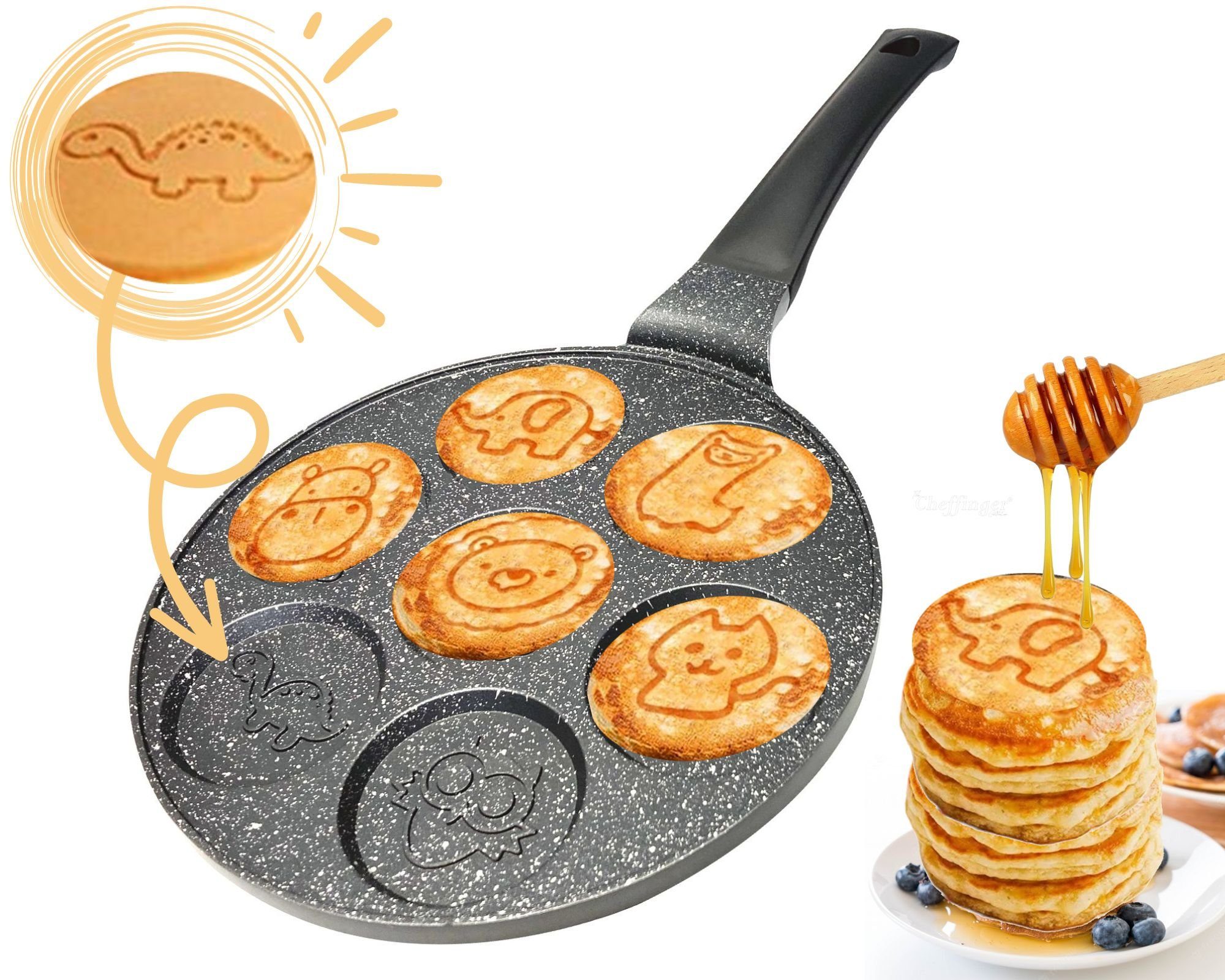 Cheffinger Crêpepfanne Tiere Pfannkuchen Pfanne Ø26cm Induktion Pancake Pfanne