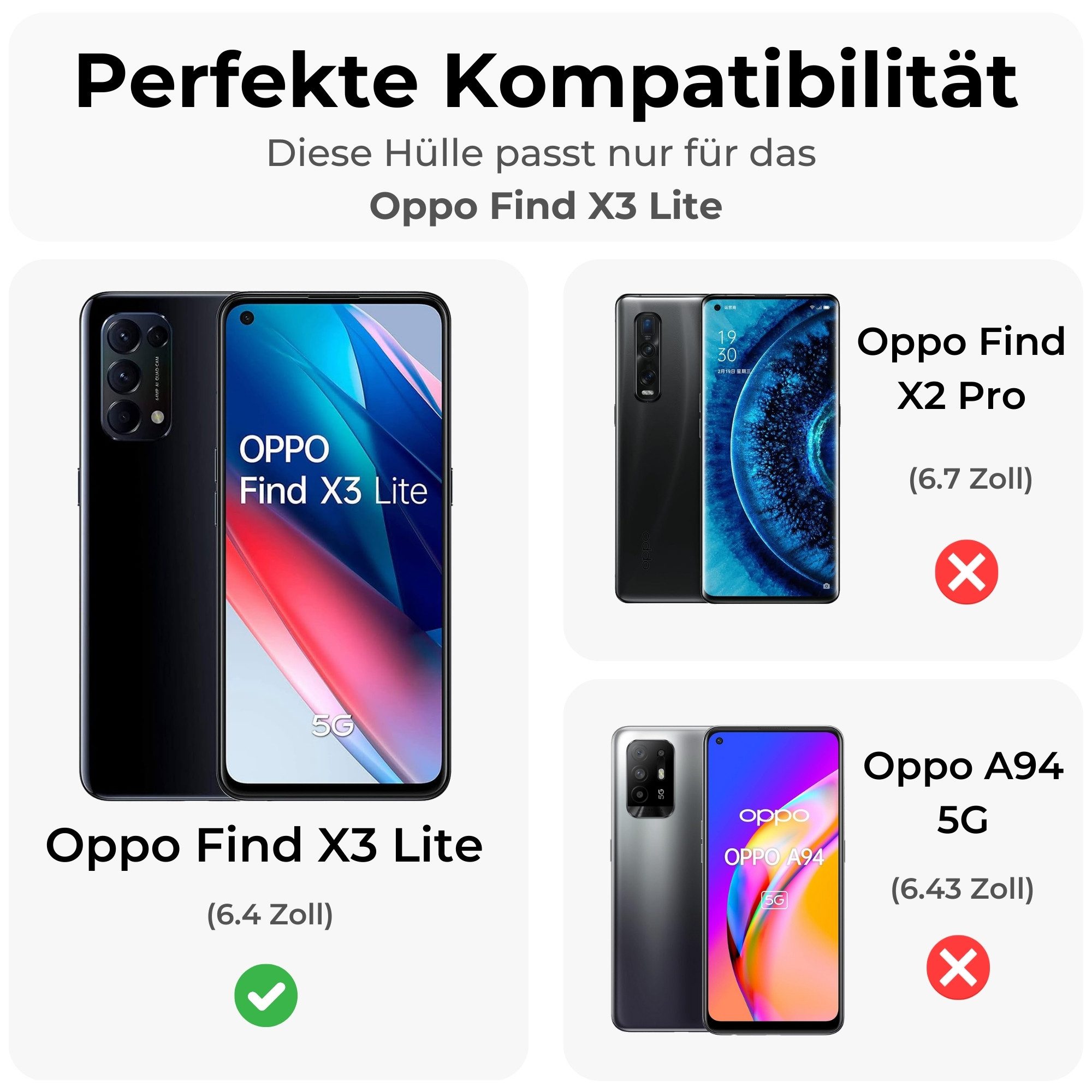 betterfon Handyhülle Handytasche für Oppo Find X3 Lite Klapphülle Flip Case Schwarz, 3 Kartenfächer, Magnetverschluss & Standfunktion im Lederlook