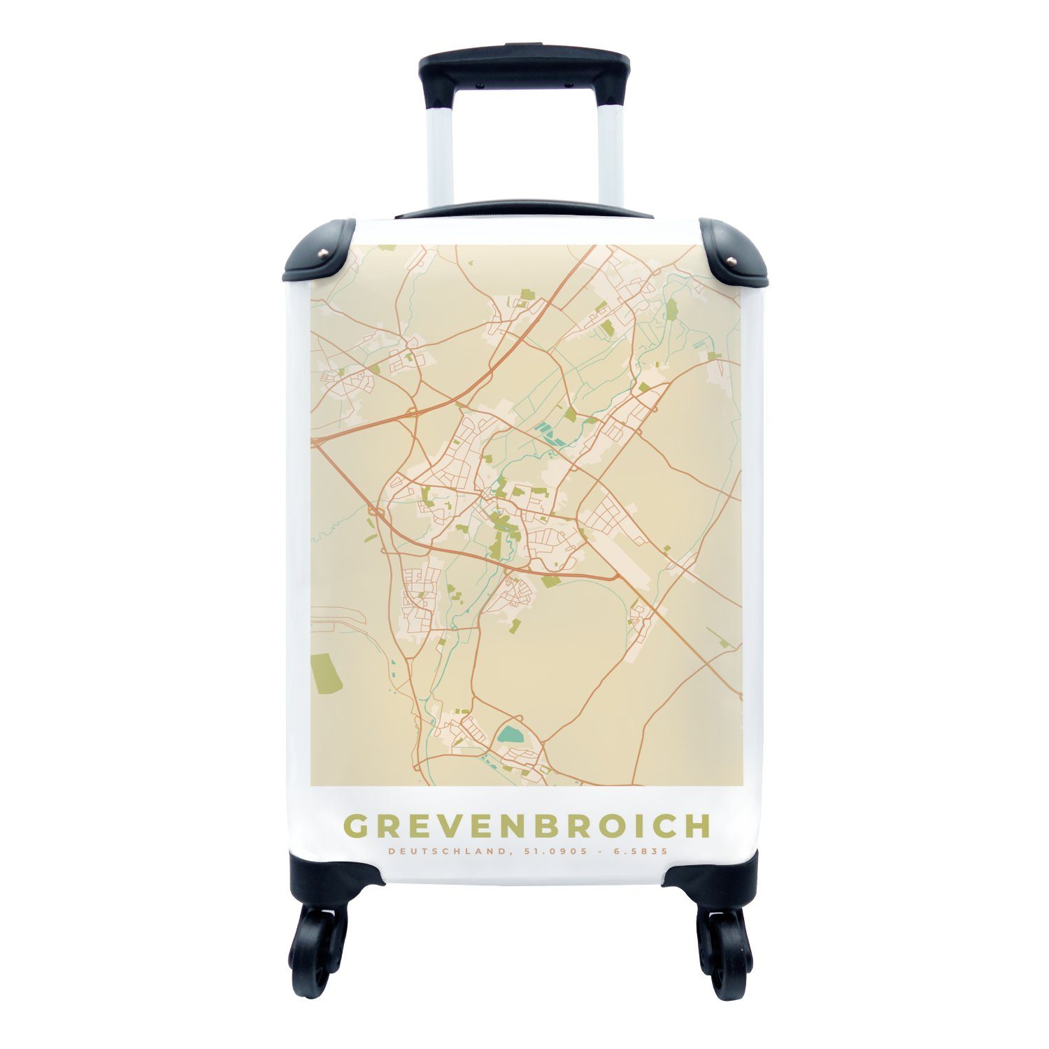 MuchoWow Handgepäckkoffer Jahrgang - Grevenbroich - Karte - Stadtplan, 4 Rollen, Reisetasche mit rollen, Handgepäck für Ferien, Trolley, Reisekoffer
