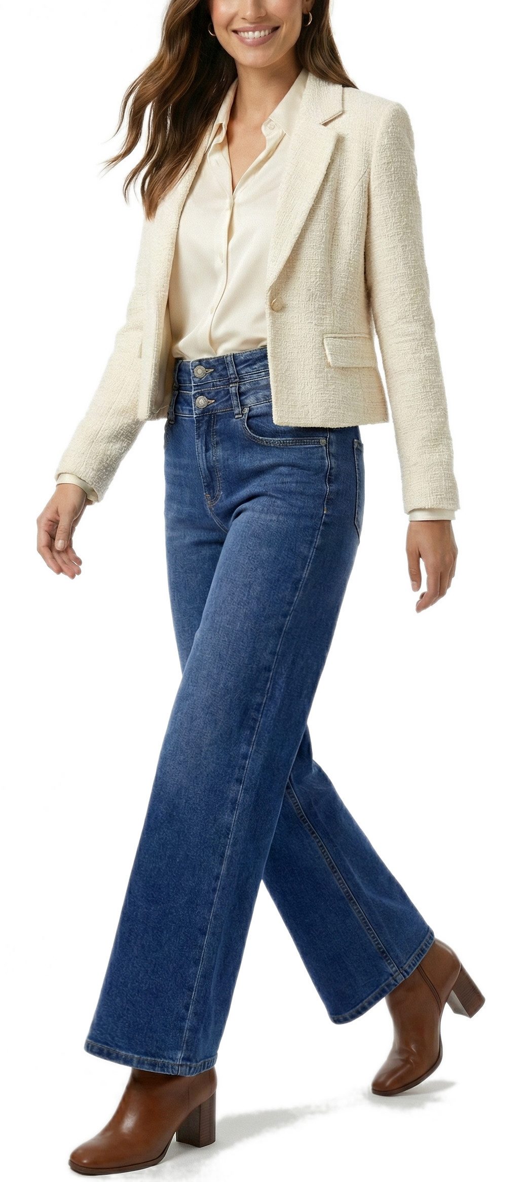 dy_mode Weite Jeans Damen Weite Jeans High Waist 5-Pocket Denim Hose Schlag günstig online kaufen