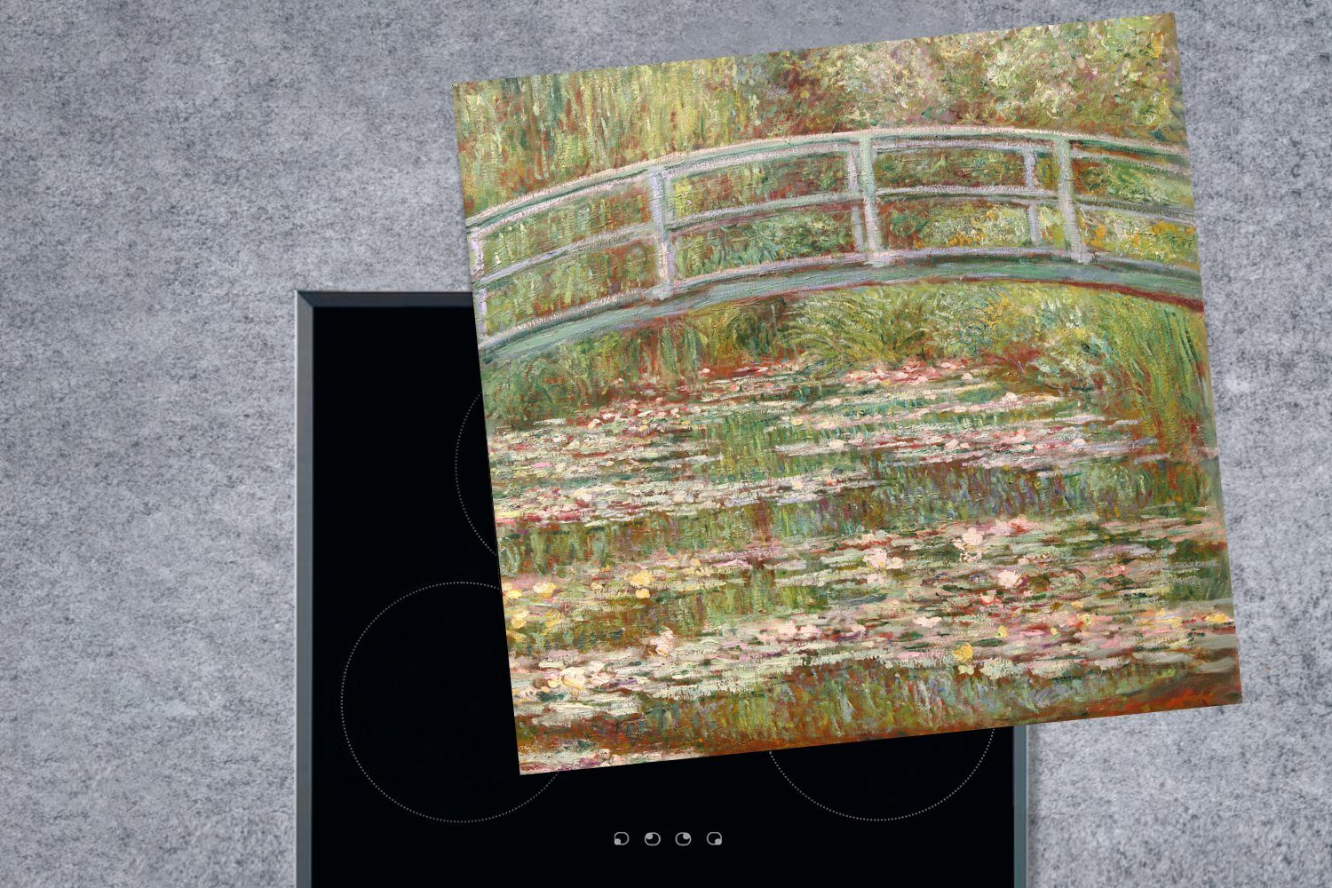 MuchoWow Herdblende-/Abdeckplatte Brücke über einen Claude Arbeitsplatte 78x78 See Seerosen - Gemälde mit Ceranfeldabdeckung, küche tlg), von cm, für Monet, (1 Vinyl