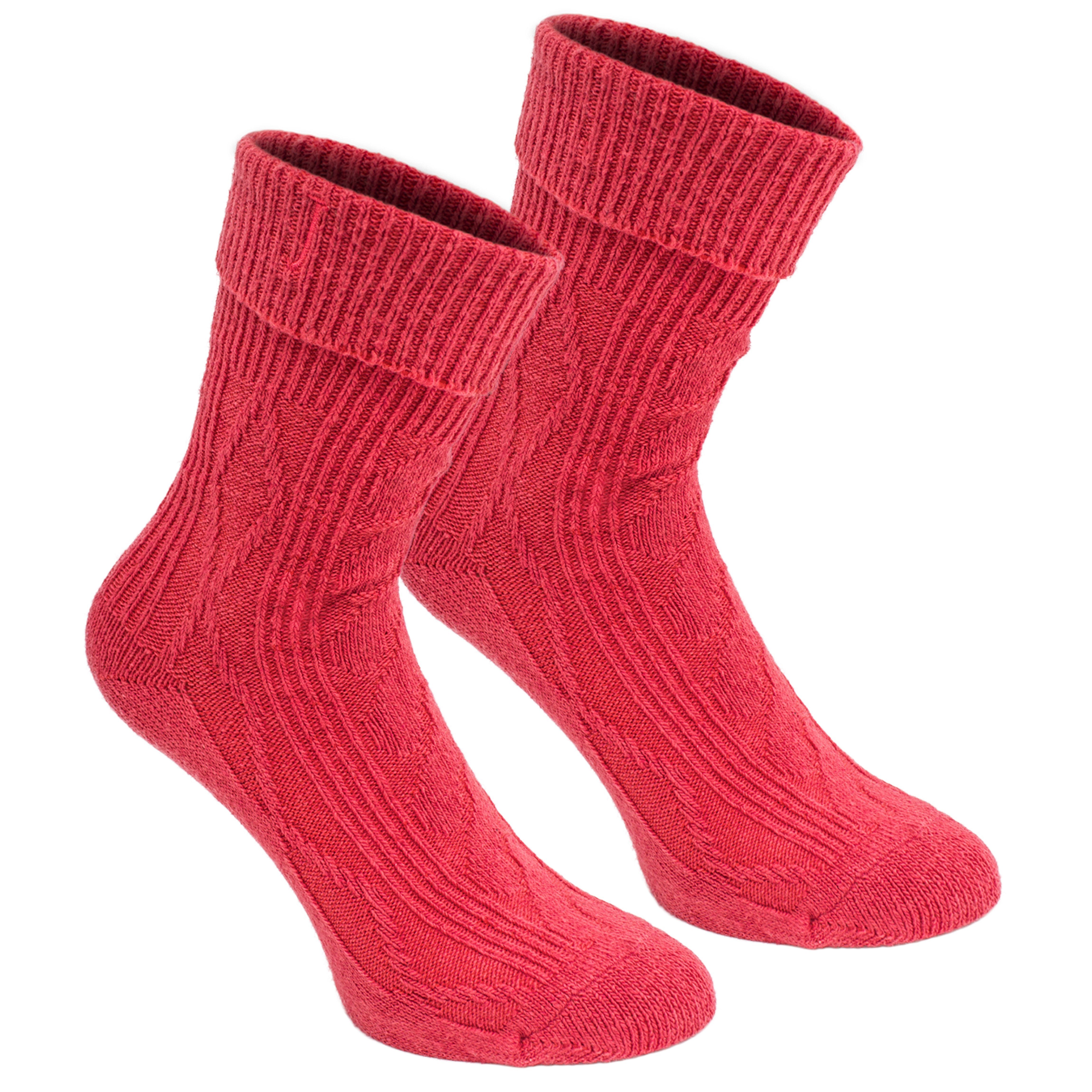 BRUBAKER Norwegersocken Damen Stiefelsocken in Geschenkverpackung (Geschenk-Set, 2-Paar, Gemütliche Kuschelsocken in Geschenkbox mit Schleife Rot Größe: 36-41) Kuschelige Damensocken aus Baumwolle, Seide und Kaschmir