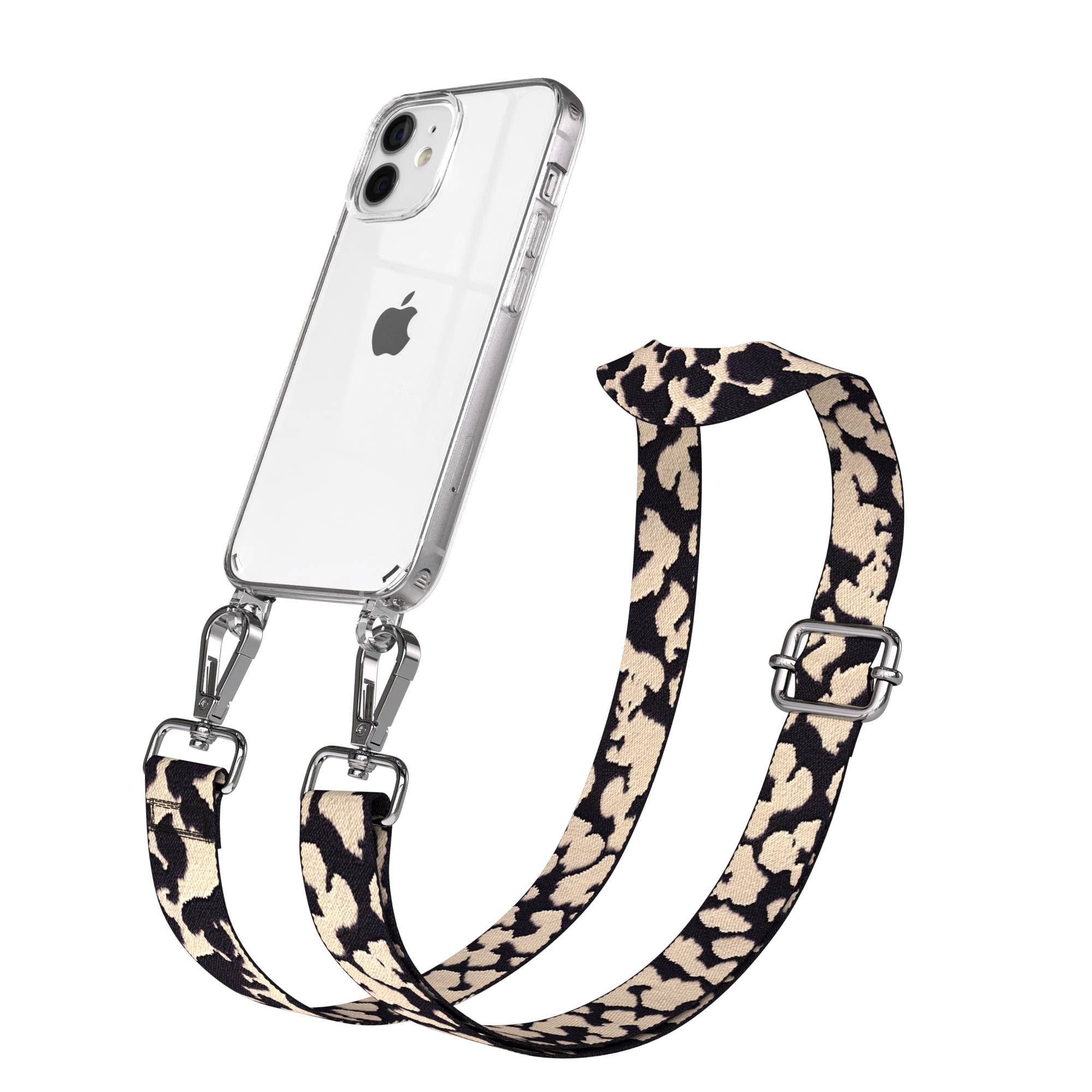 EAZY CASE Handykette Umhängeband für Apple iPhone 12 Mini 5,4 Zoll, Hülle mit Handykette Alltags Camouflage Crossbody Taupe
