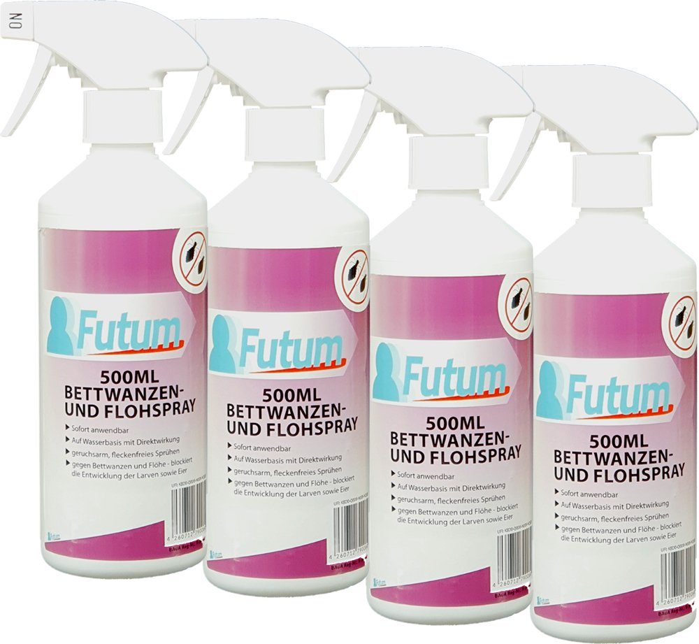 FUTUM Insektenspray Anti-Bettwanzen-Spray Floh-Mittel Ungeziefer-Spray, 4-St., auf Wasserbasis, geruchsarm, brennt / ätzt nicht, mit Langzeitwirkung | Insektizide