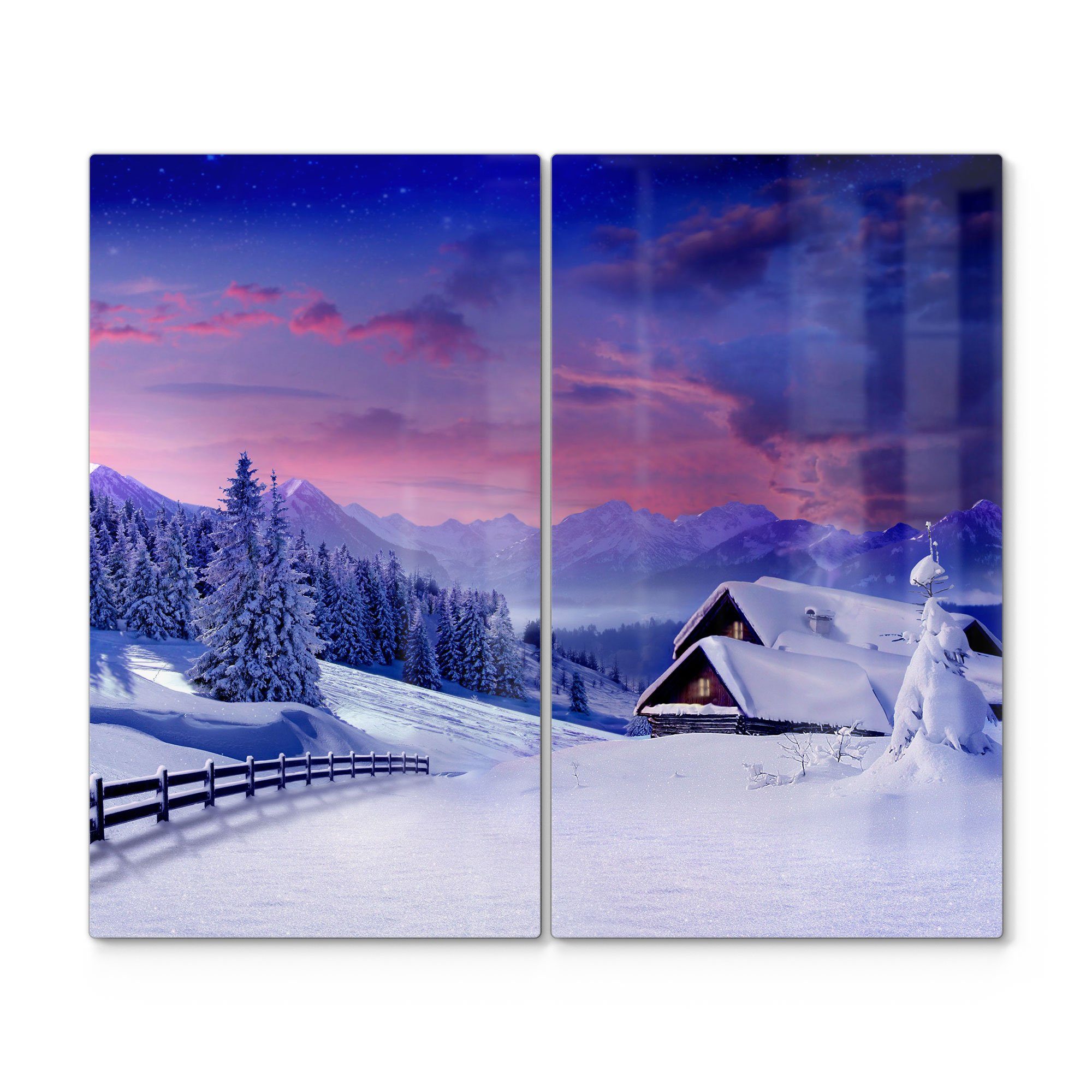 DEQORI Herdblende-/Abdeckplatte 'Winterliches Gebirgsidyll', Glas, (2 tlg), Herdabdeckplatte Ceranfeld Herd Platte Abdeckung Glasplatte