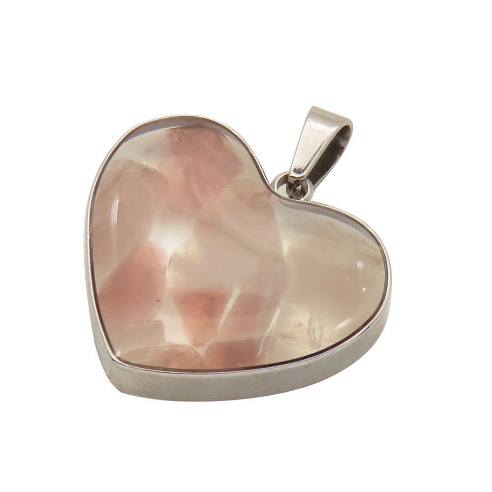 BUNGSA Herzanhänger rosa Pendant Herz Damen aus (1-tlg), Edelstahl Anhänger Halbedelsteine Halsketten