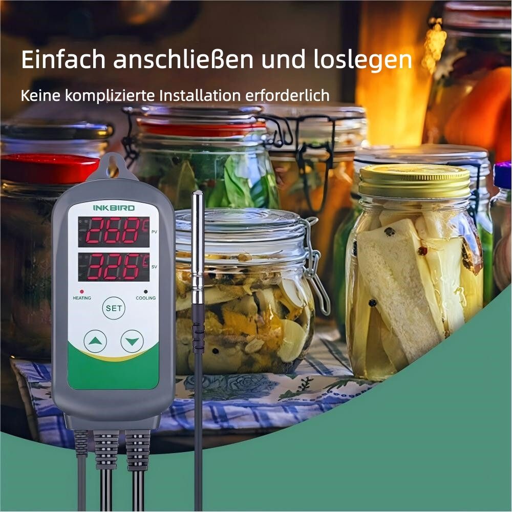 INKBIRD Raumthermostat ITC-308S Digitale Temperaturregler, Abnehmbar Metallsonde CF, max. 240 V AC V, Betriebsart: Heizen / Kühlen, (1-St), Doppeltes Displayfen – Bild 4 von 5