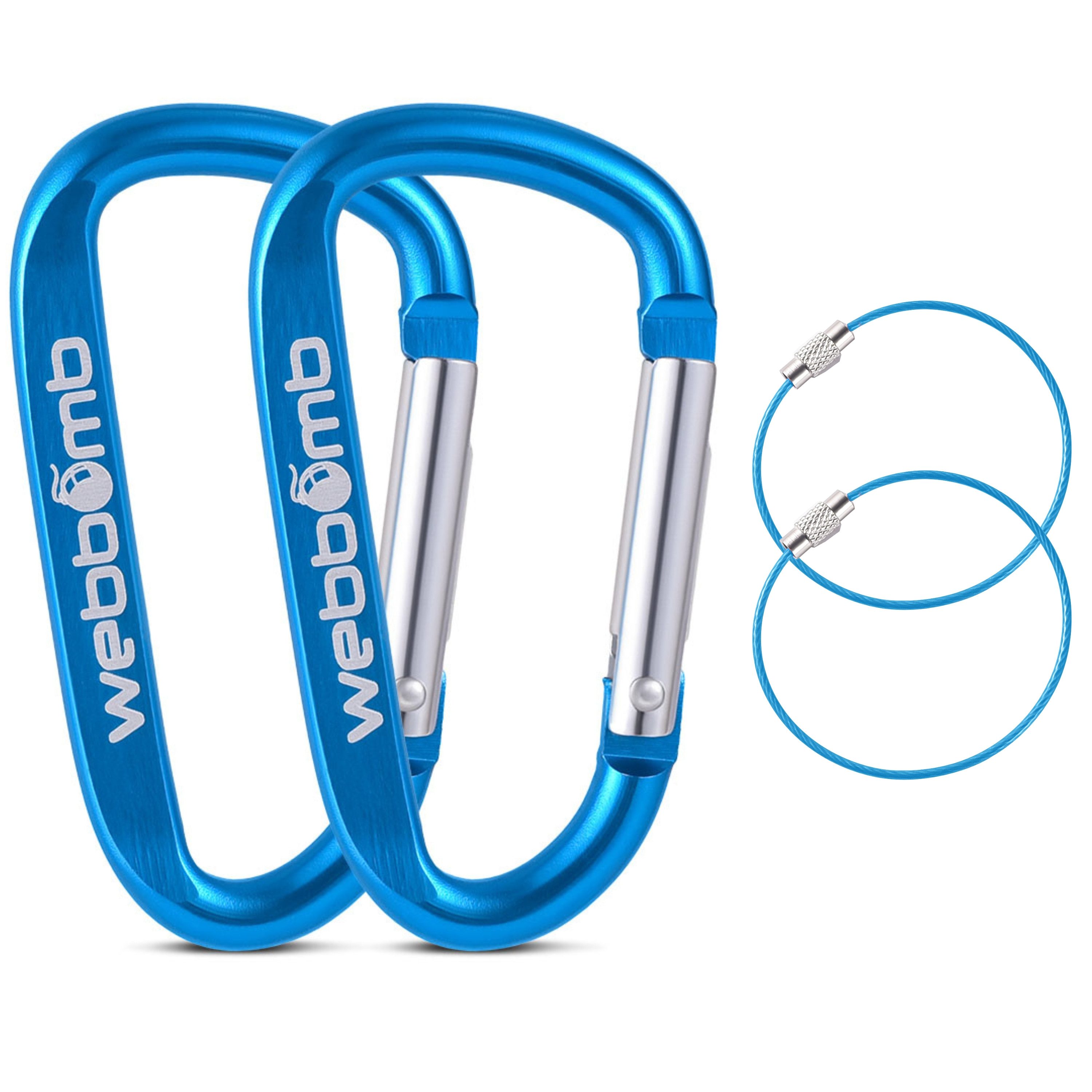 WEBBOMB Karabiner 2x Alu Karabinerhaken 6,7cm D-Form mit Schlüsselring Schlüsselanhänger