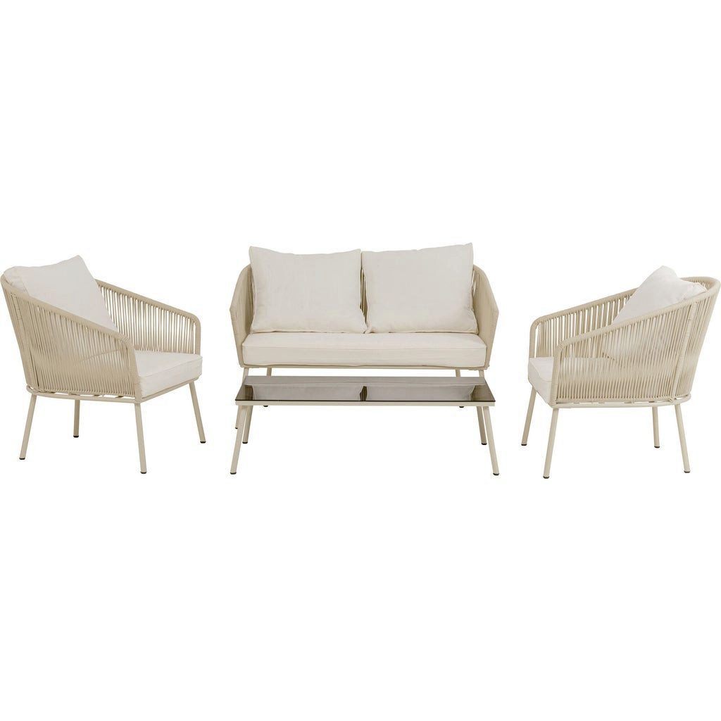 Kare Design Gartenlounge-Set Elba, (4-tlg., 2 Sessel, 1 Sitzbank, 1 Beistelltisch)