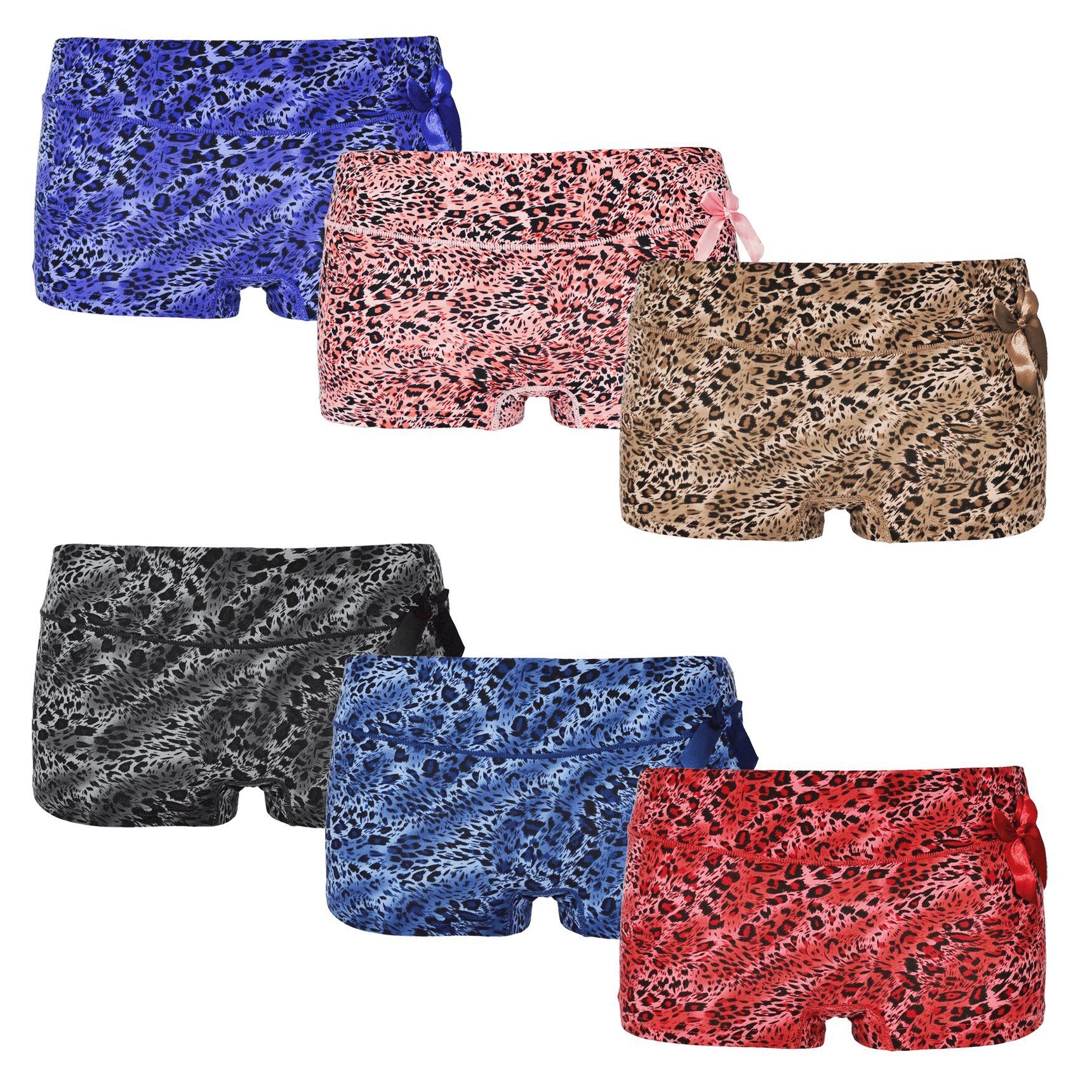 Markenwarenshop-Style Panty 6 x Damen Boxershorts Leo Slips Panty Hot Pants Hipster Fine Woman 8035 Größe: M