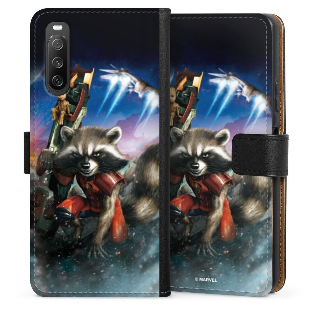 DeinDesign Handyhülle Rocket & Baby Groot Guardians Of The Galaxy, Sony Xperia 10 IV Hülle Handy Flip Case Wallet Cover Handytasche Leder