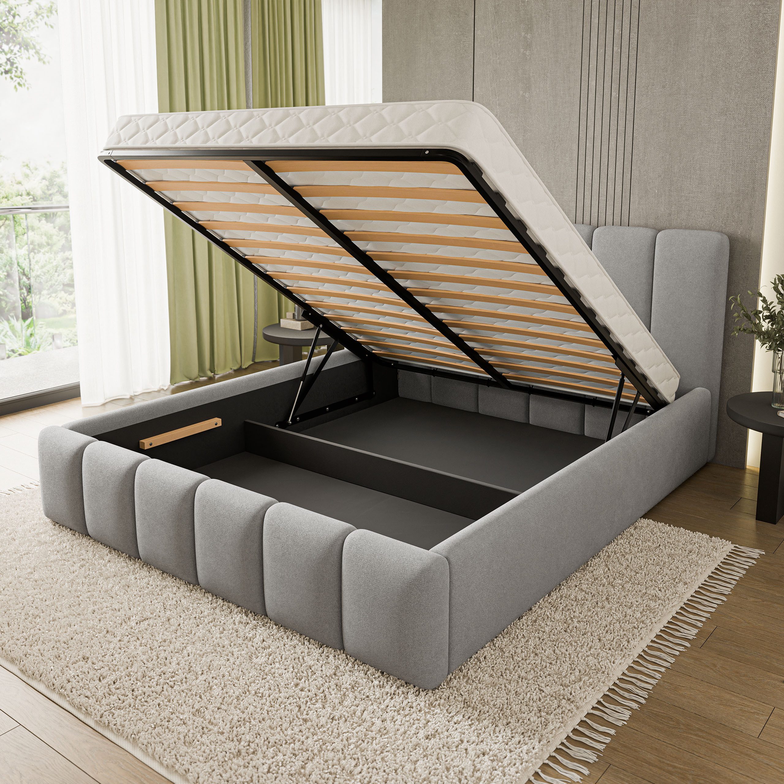 Masseno Polsterbett ATTORA 200x200 cm grau (mit Bettkasten und Lattenrost) – Bild 4 von 5