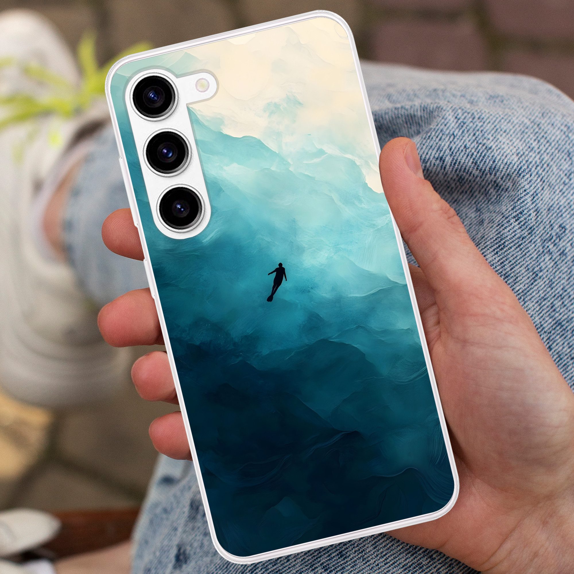 MuchoWow Handyhülle für Samsung Galaxy S23 Meer - Silhouette - Abstrakt - Blau, Phone Case, Silikon, Schutzhülle Dünn