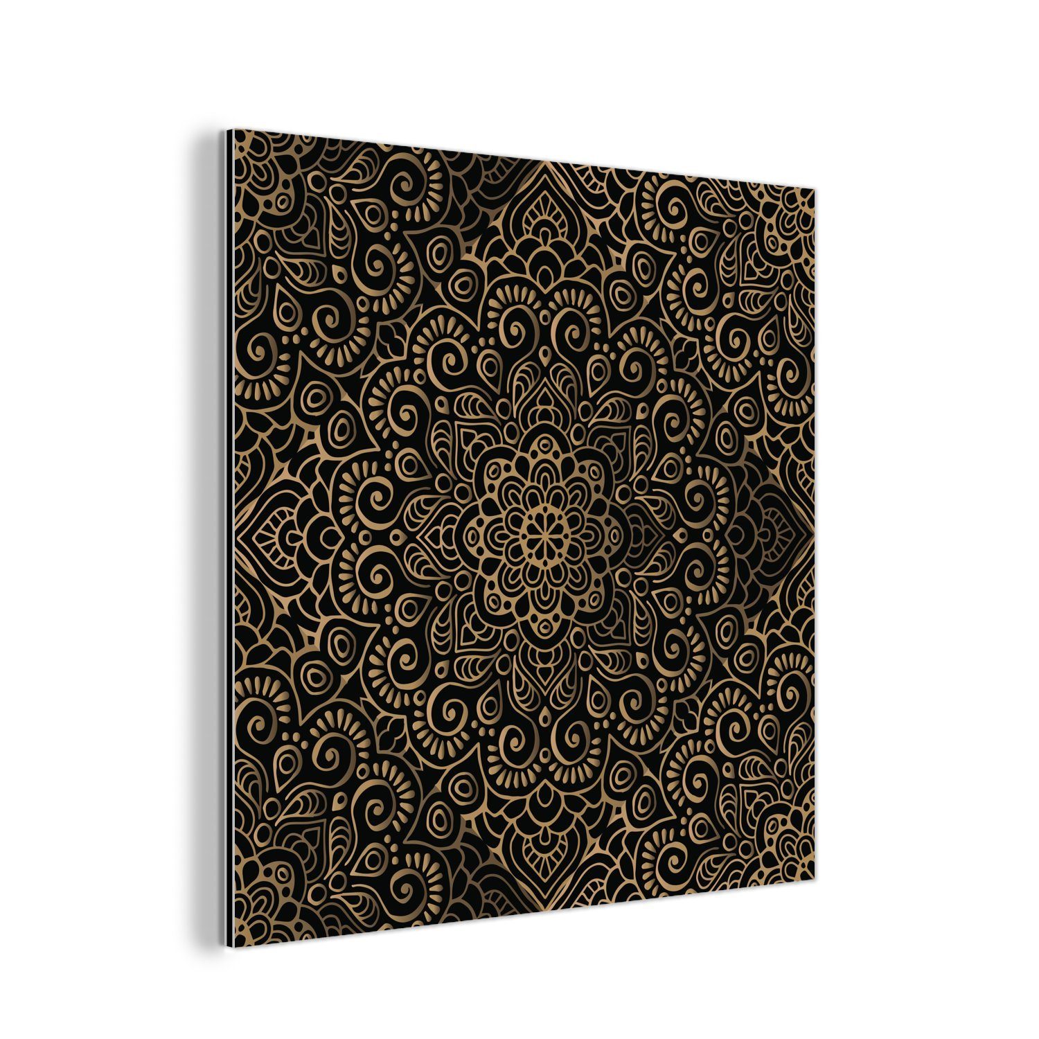 MuchoWow Metallbild Goldenes Muster auf schwarzem Hintergrund, Inkl. Aufhän günstig online kaufen