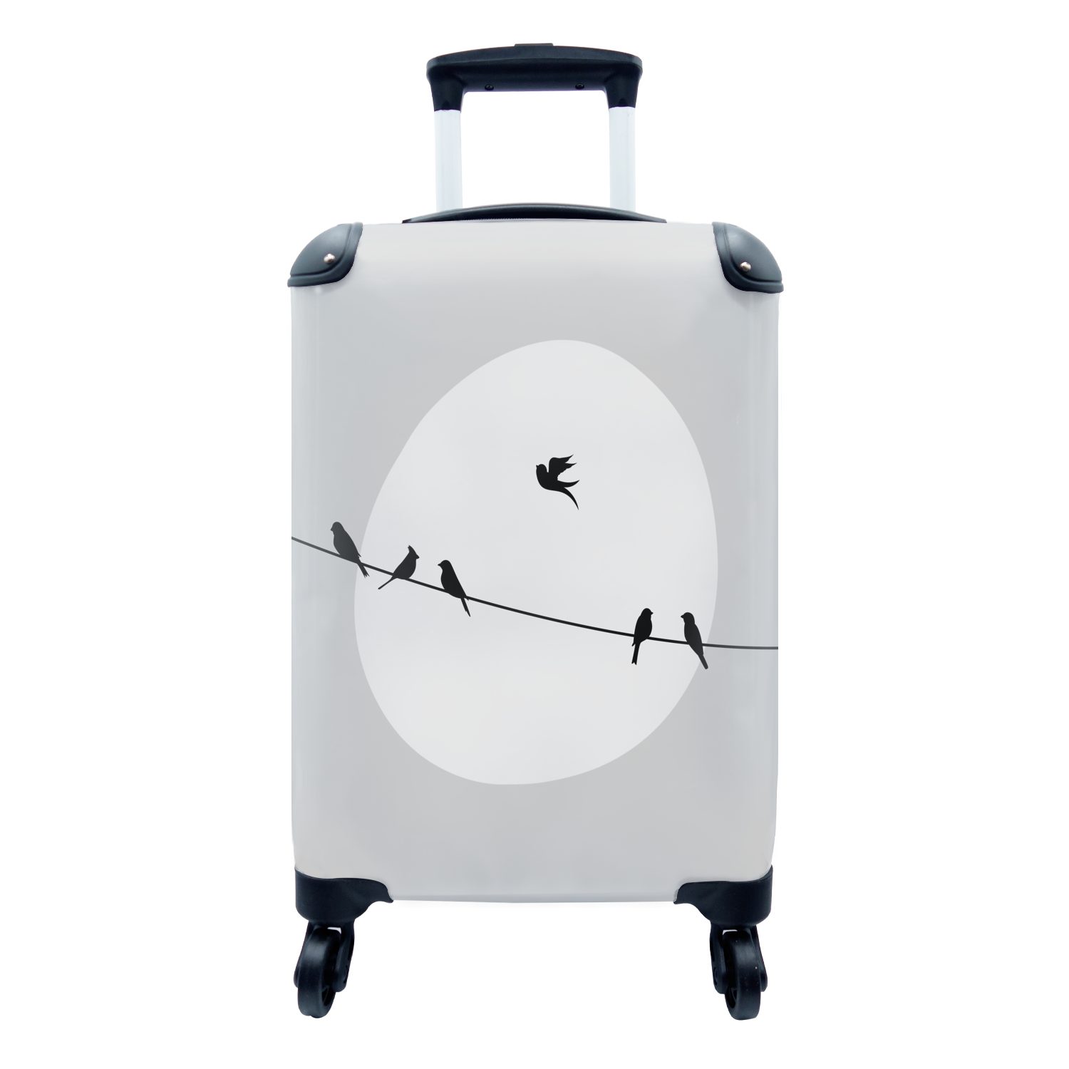 MuchoWow Handgepäckkoffer Vögel - Schwarz - Weiß, 4 Rollen, Reisetasche mit rollen, Handgepäck für Ferien, Trolley, Reisekoffer