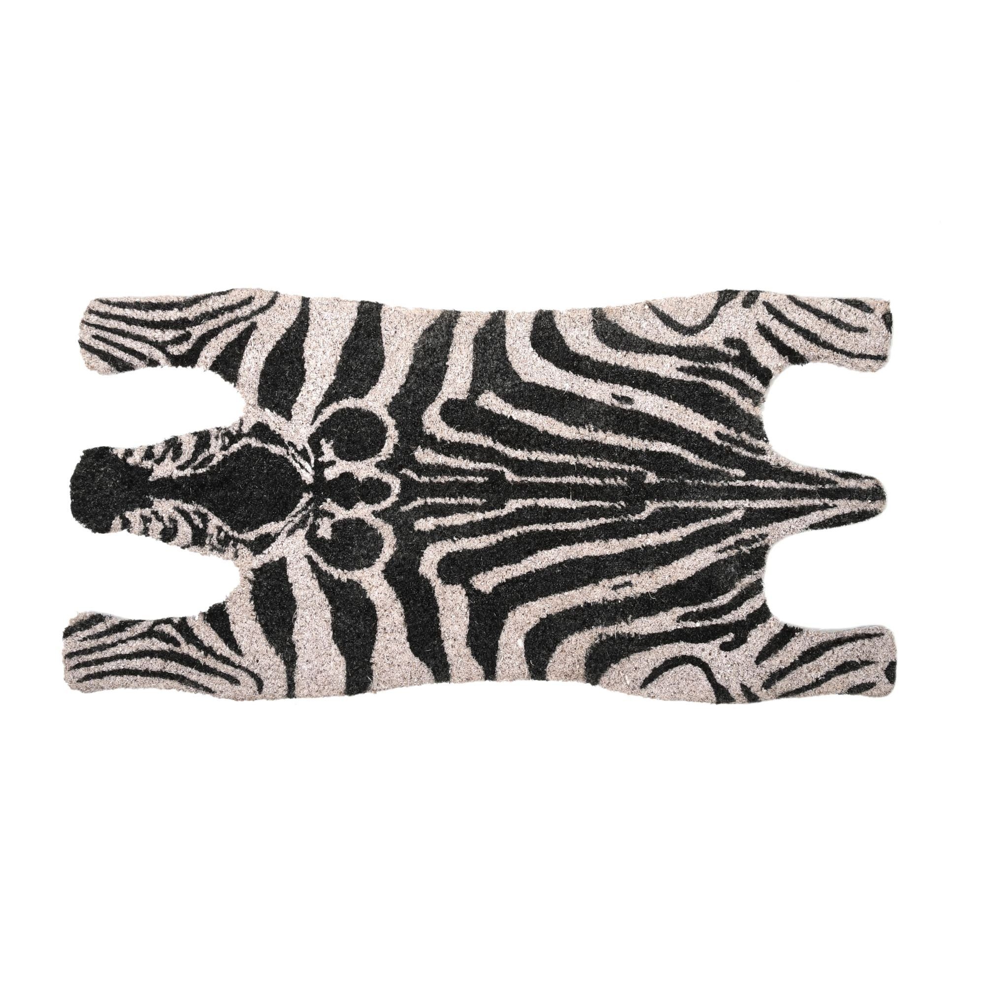 Rivanto Fußmatte, Türmatte mit Zebra-Motiv aus Kokosfasern, L38 x B 75 cm 2 cm dick