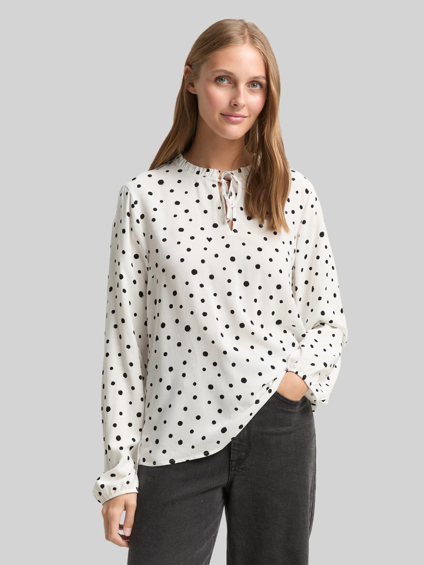 TOM TAILOR Denim Langarmbluse Blusen & Shirts Bluse mit Punktmuster