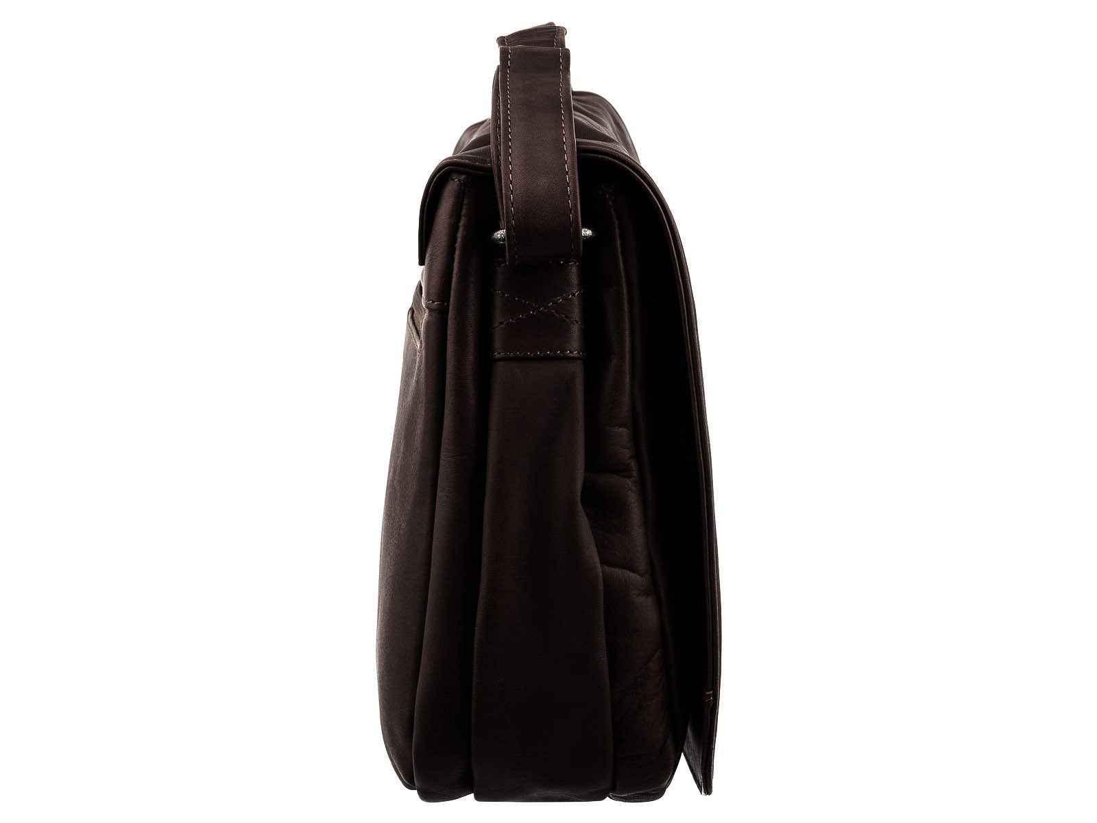 Leder Meid Umhängetasche Jagdttasche XL mit Überschlag (ein Stück, 1-tlg., ca. B/H/T 25/21/9 cm), Logoschriftzug auf der Vorderseite