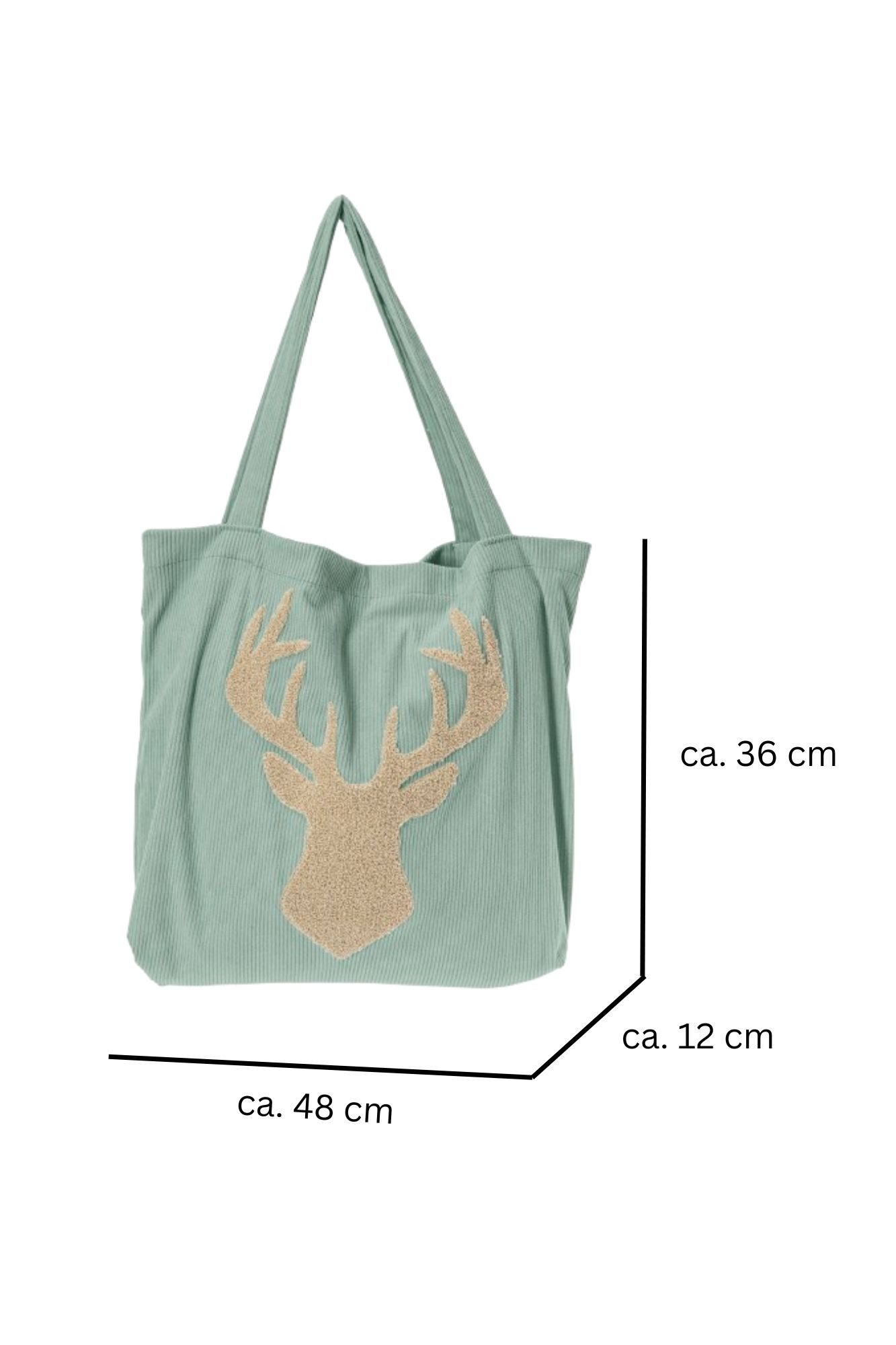 Magma Heimtex Umhängetasche Cordstofftasche Pixie 3D-Effekt getuft Tiermotiv Hund Katze Hirsch (1-teilig, 1-tlg., Maße: ca. 48 x 12 x 36 cm (L x B x H), Einkaufstasche Shopper tote bag